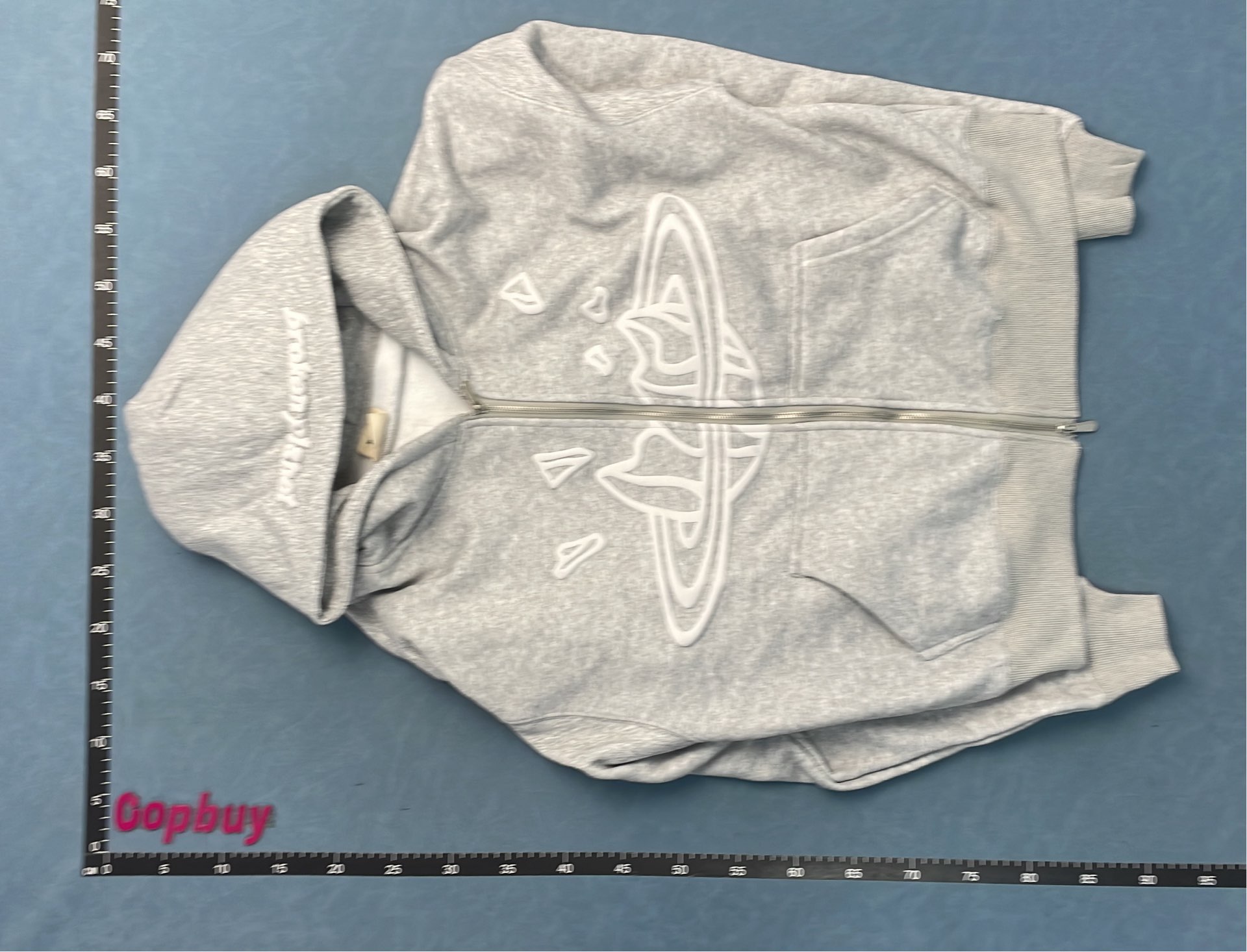 Grey Zip-Up Hoodie with Planet Graphic Design