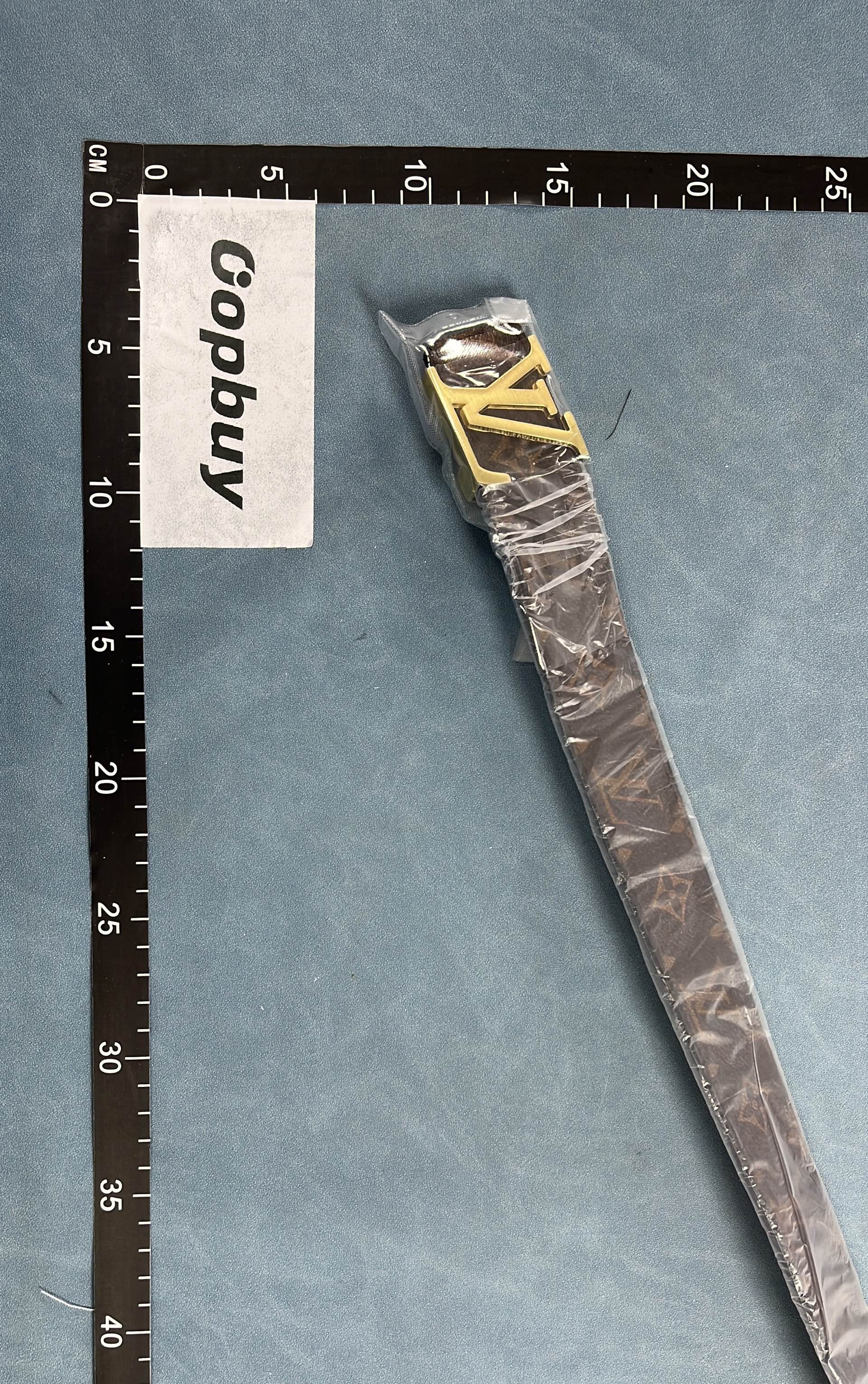 LV Damier Azur Belt with Gold Buckle