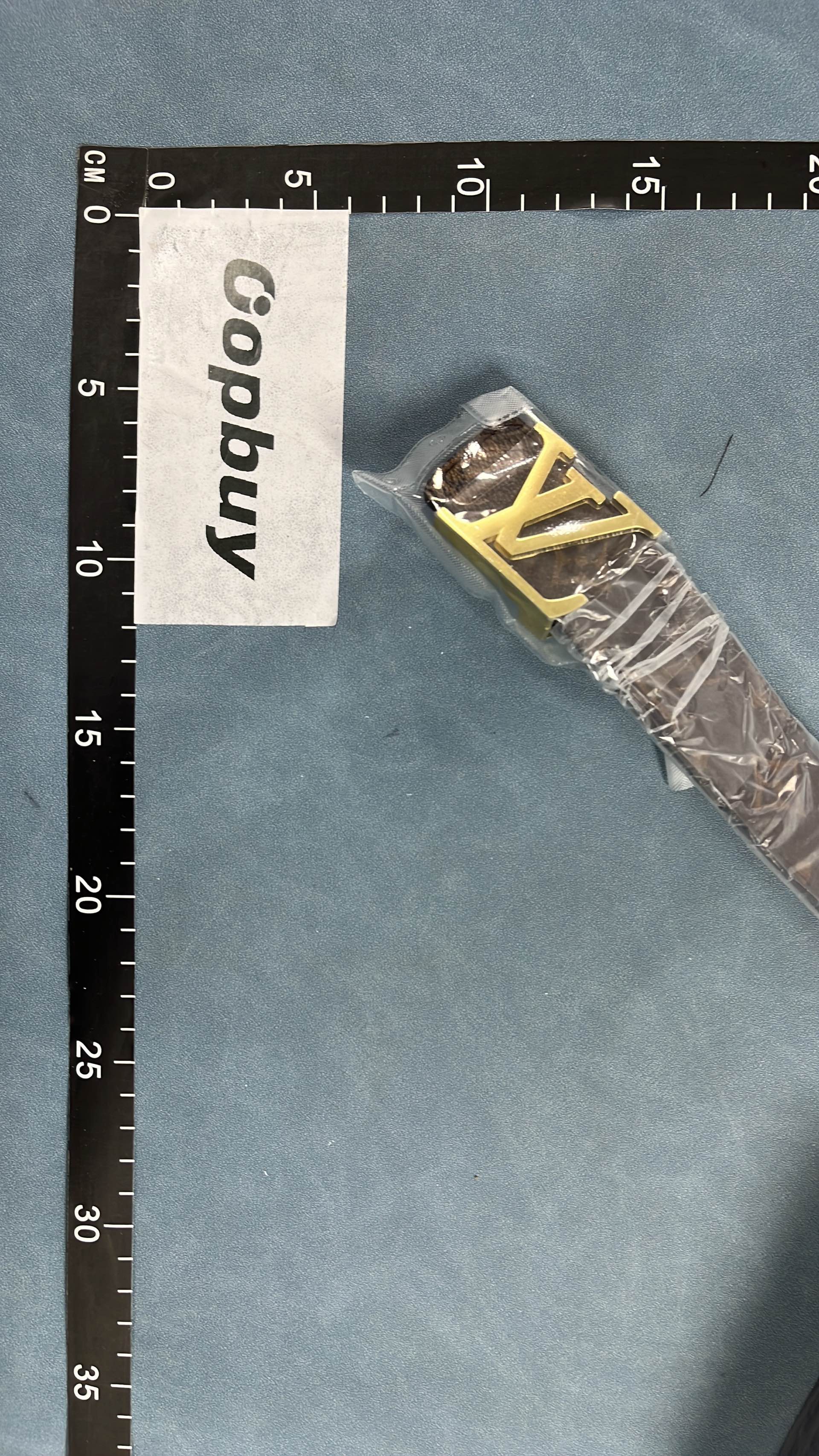 LV Damier Azur Belt with Gold Buckle