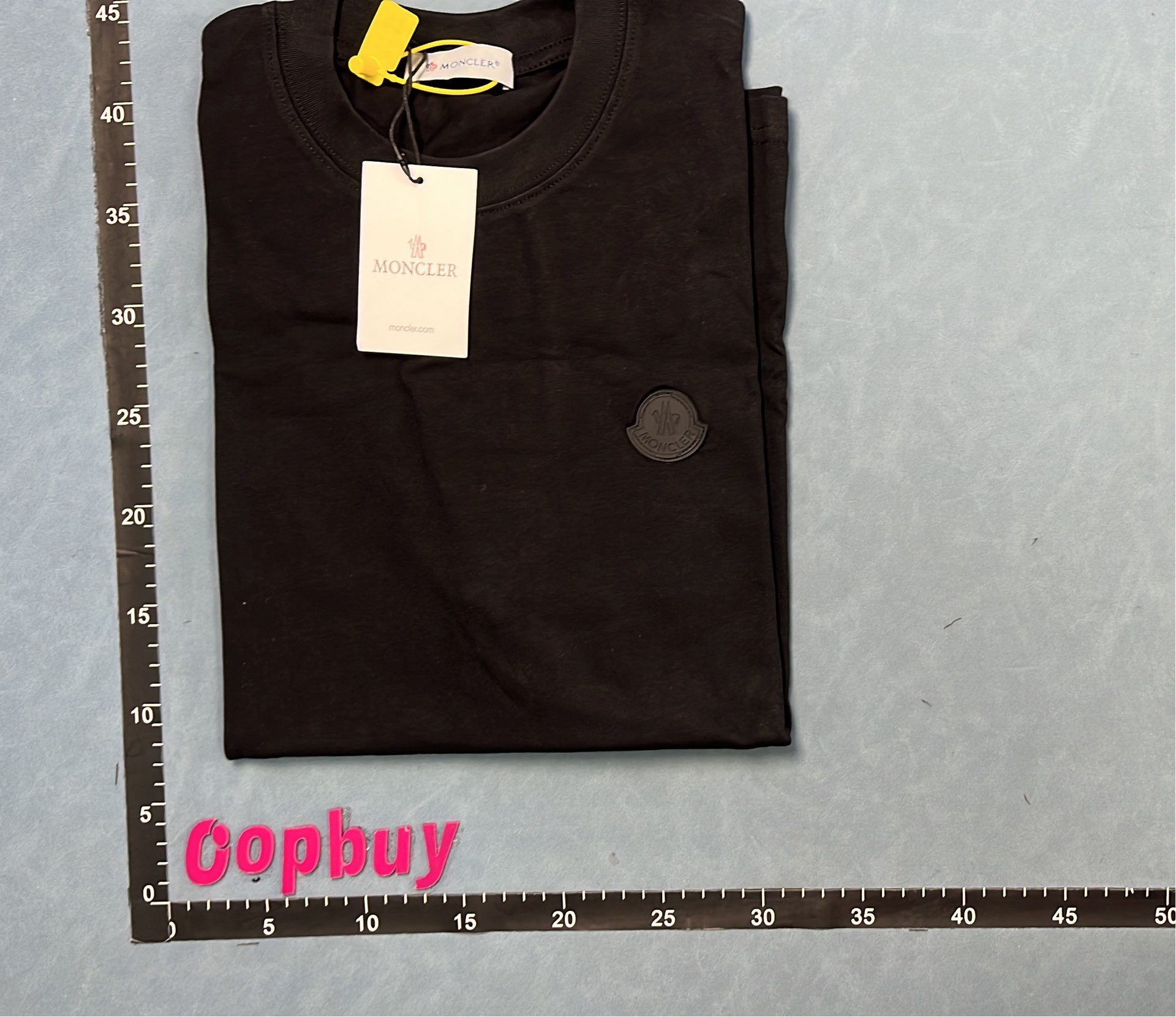 Moncler Black T-Shirt with Pink Logo Embroidery