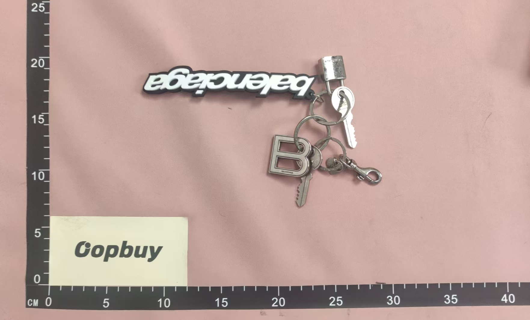 Balenciaga Logo Keychain with Metal Keys and Lock