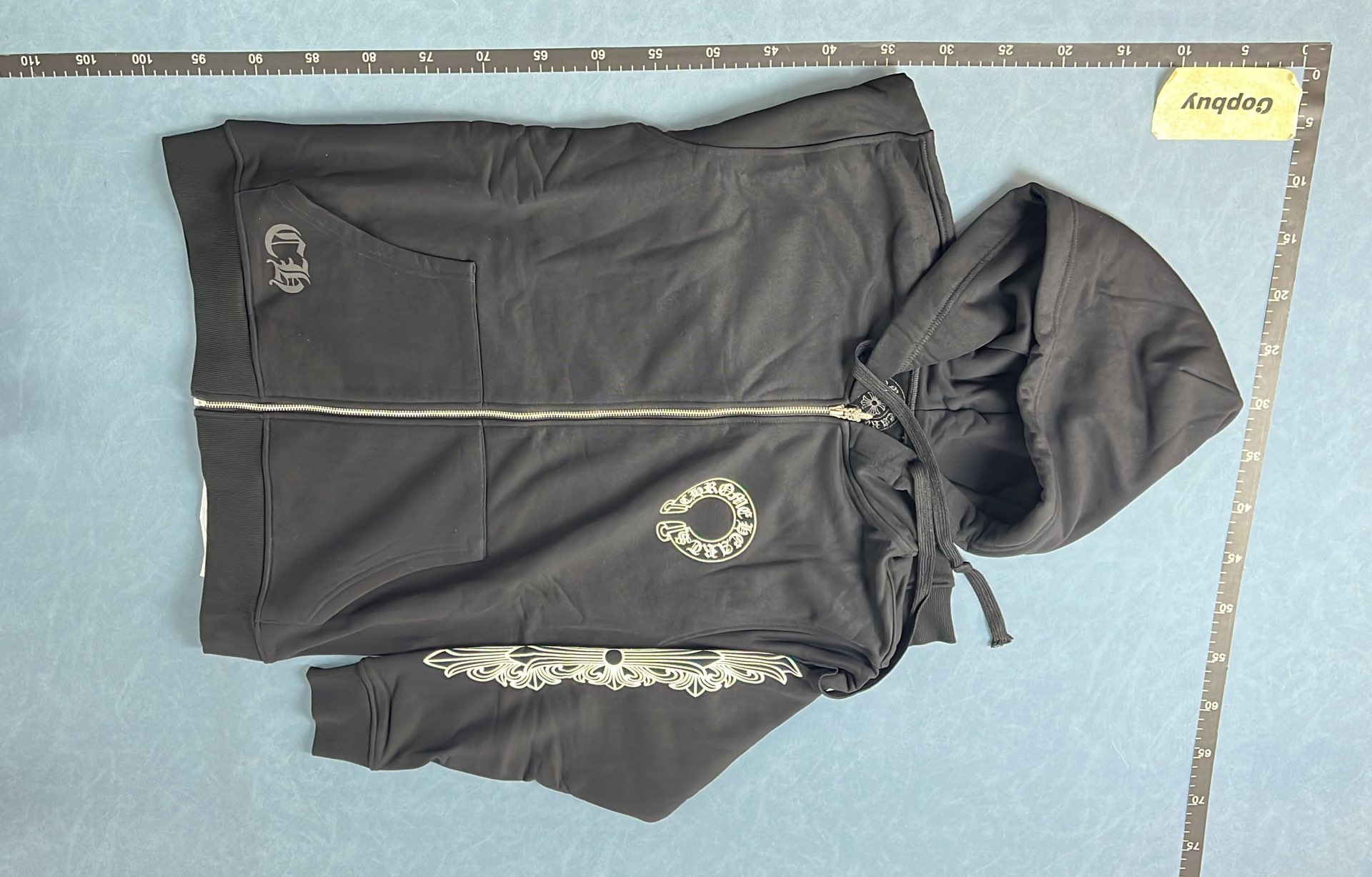 Dark Zip-Up Hoodie with Logo Patch