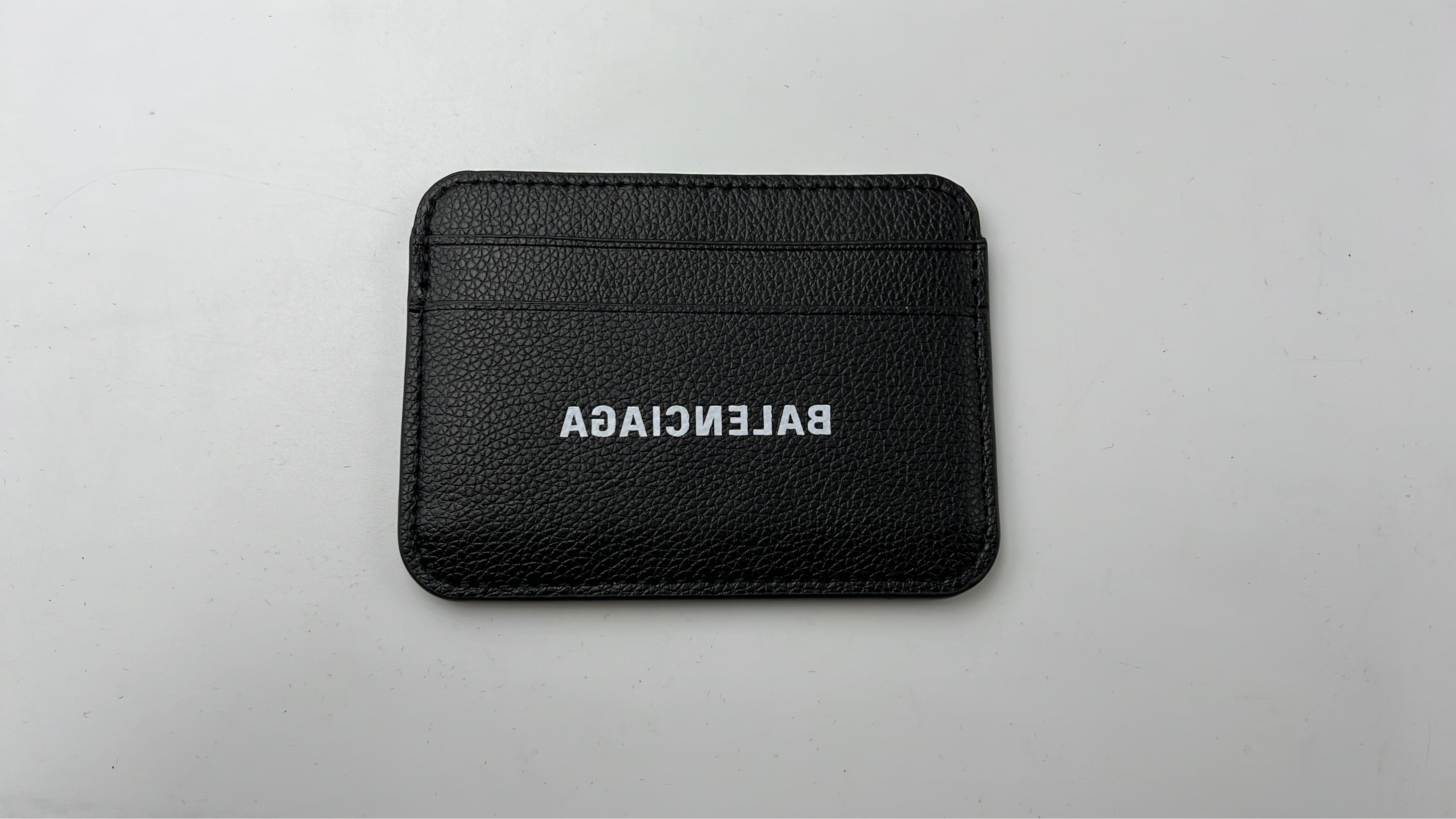 Balenciaga Black Leather Card Holder with White Stripe