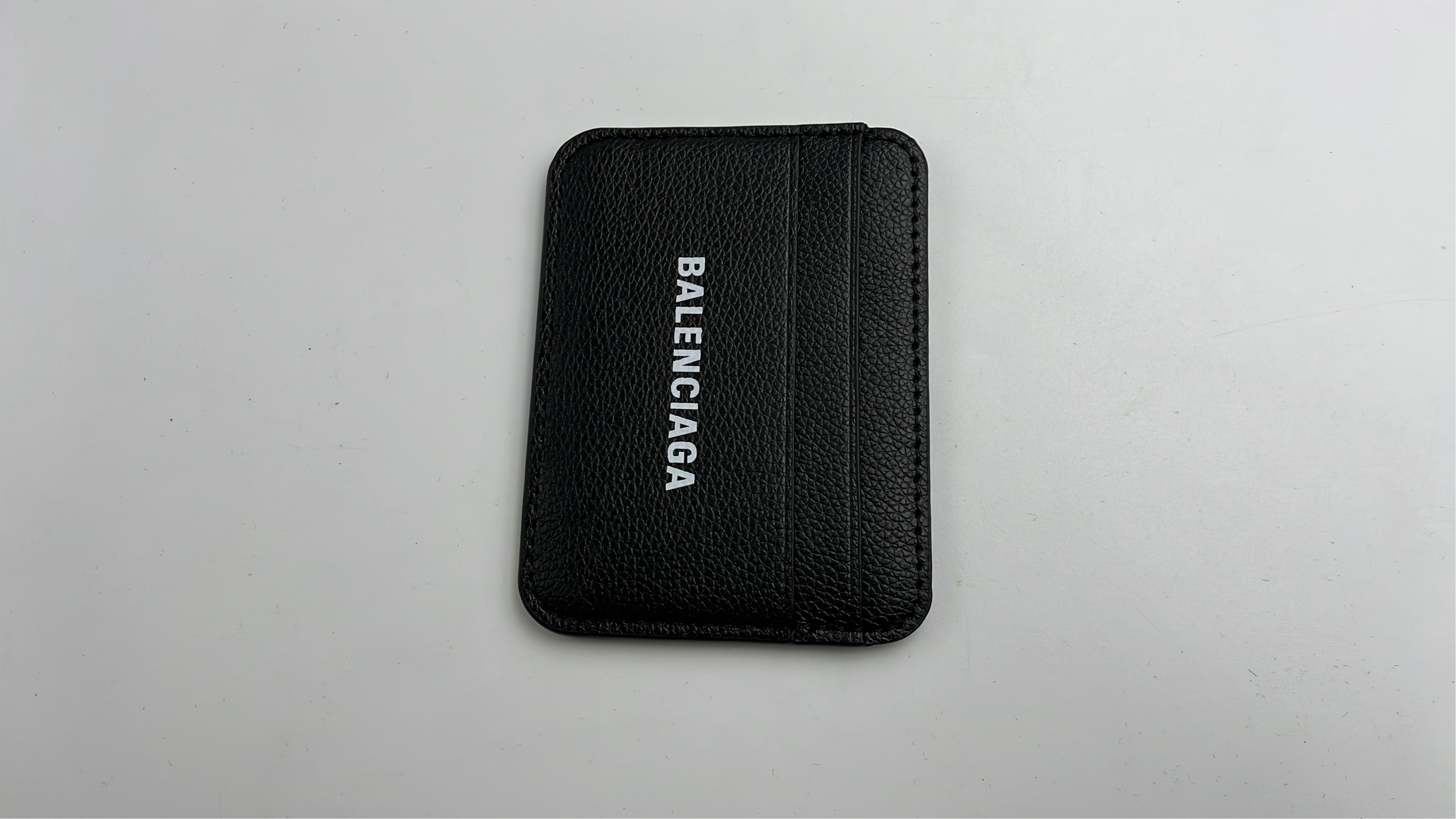 Balenciaga Black Leather Card Holder with White Stripe