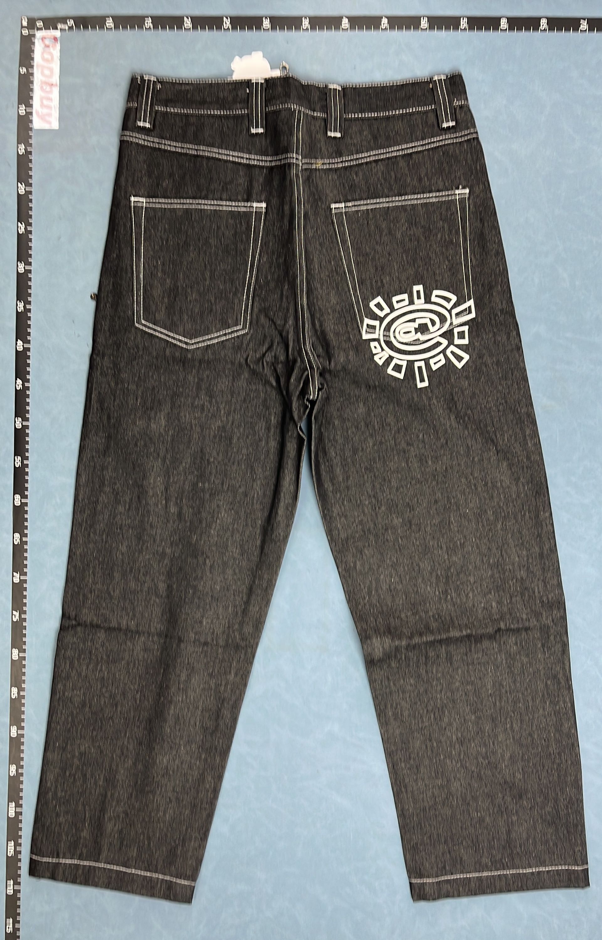 Light Blue and Black Denim Pants with Eye Patch Design