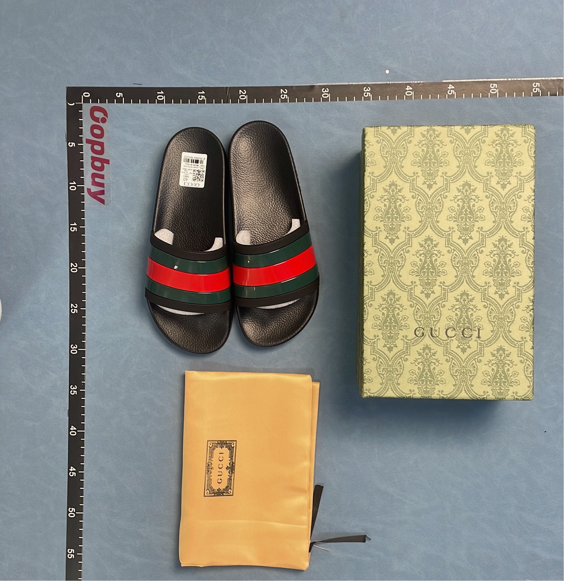 Gucci Black Red Green Web Slide Sandals Men's Summer Shoes