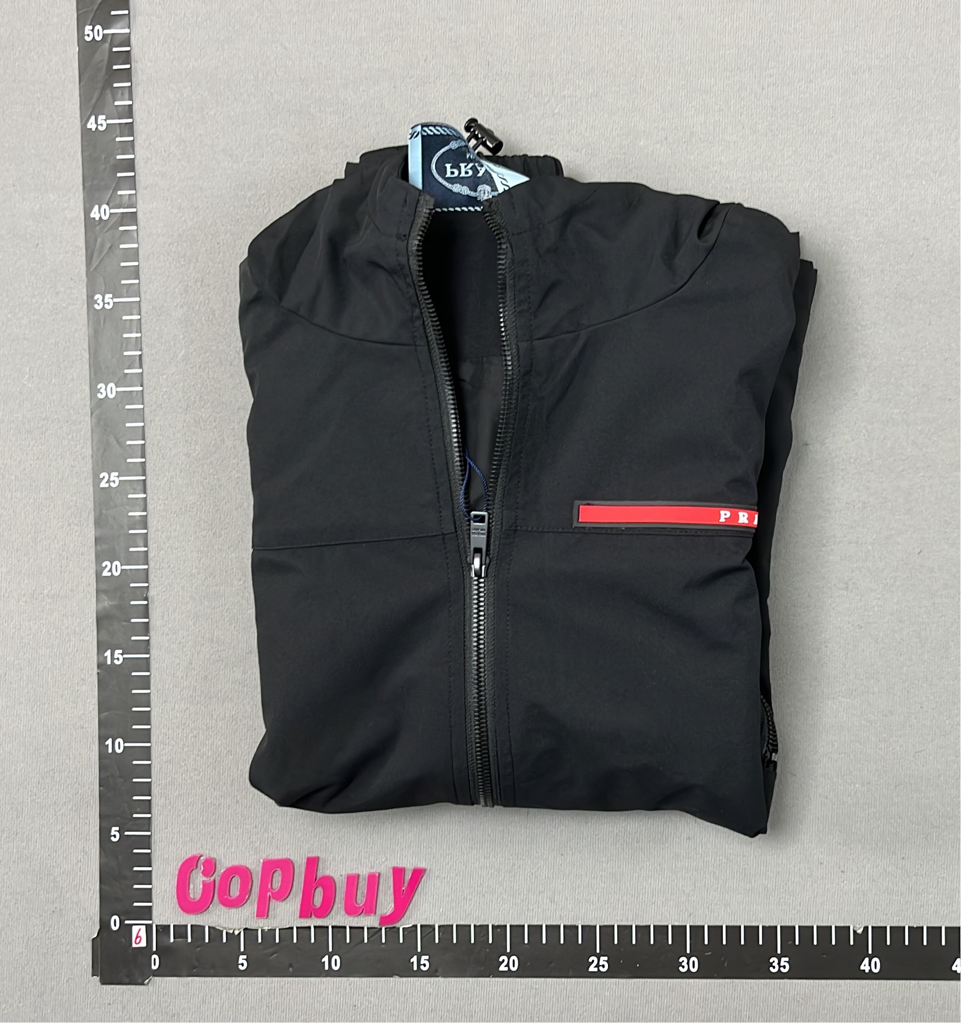 Black Hooded Windbreaker Jacket with Red Logo