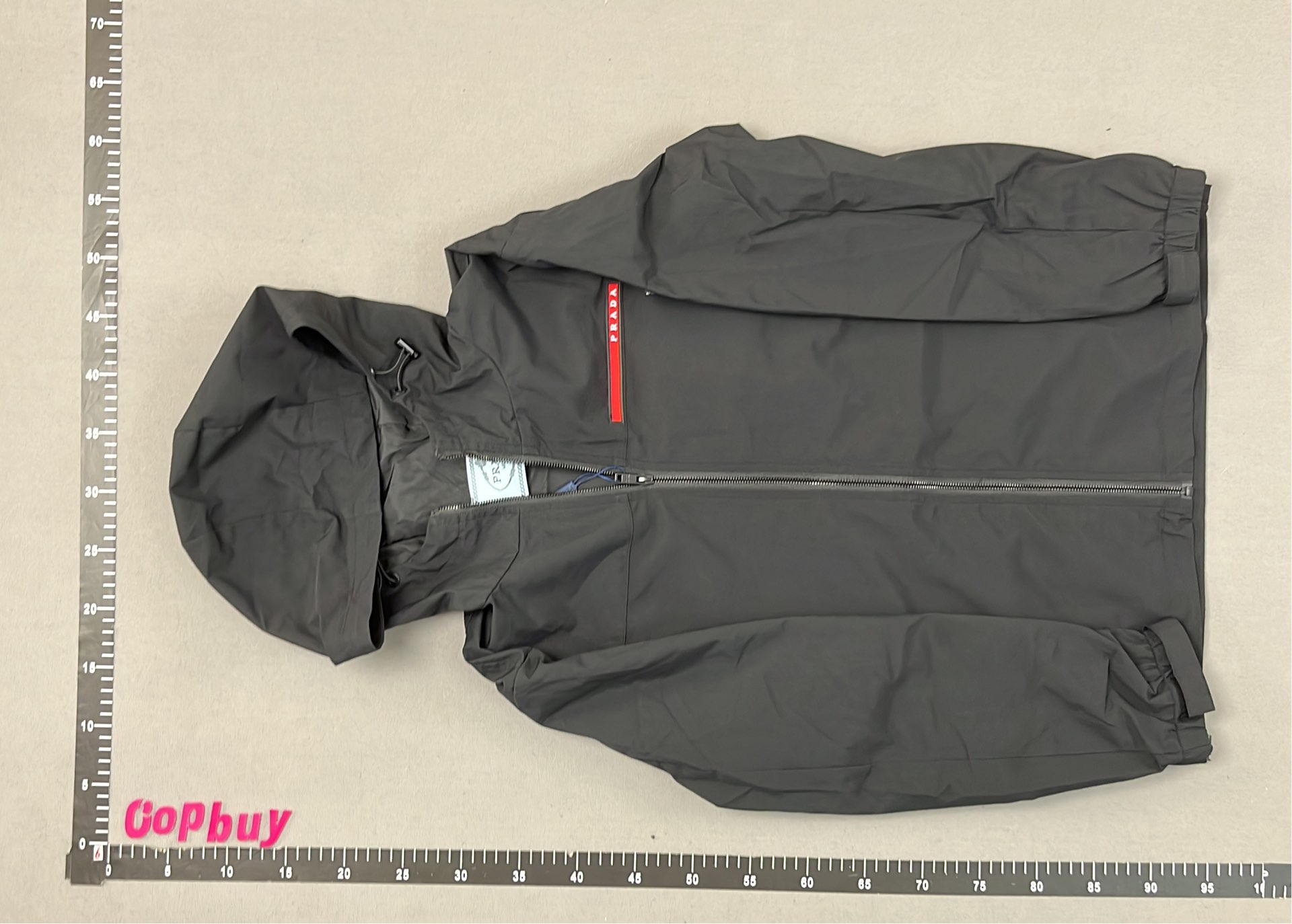 Black Hooded Windbreaker Jacket with Red Logo