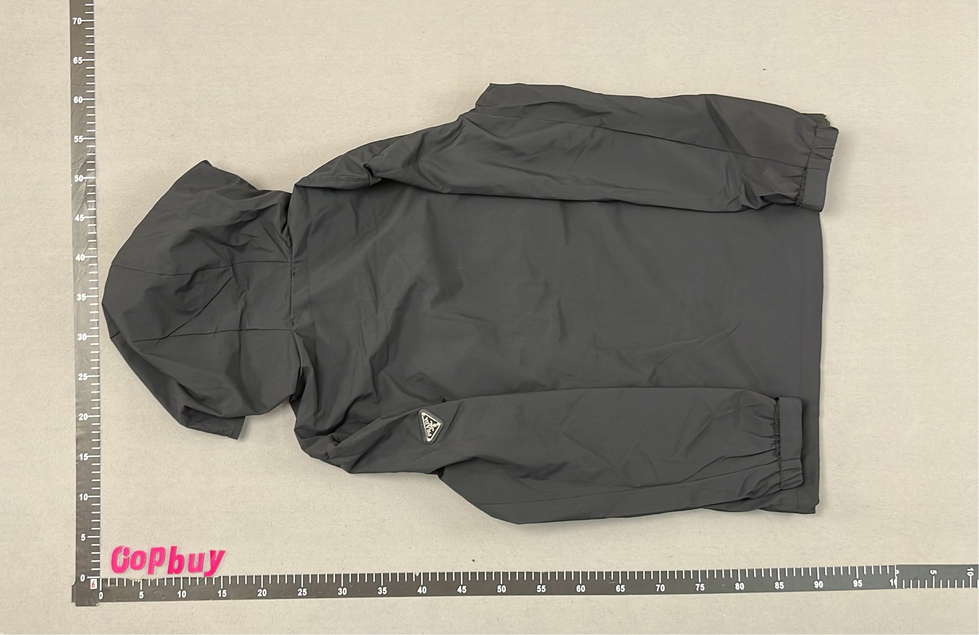 Black Hooded Windbreaker Jacket with Red Logo