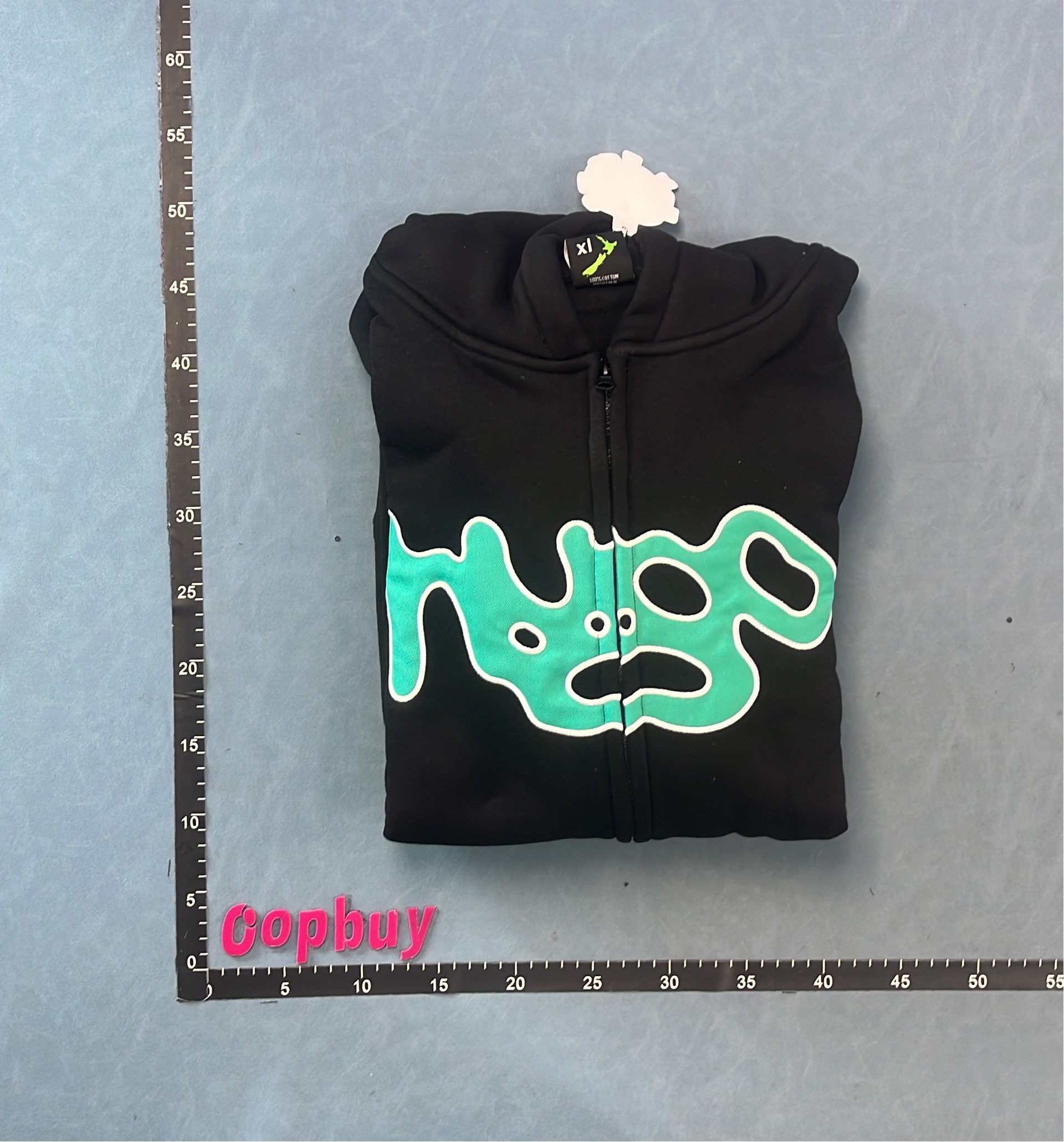 HUGO Black Zip-Up Hoodie with Teal Logo Design