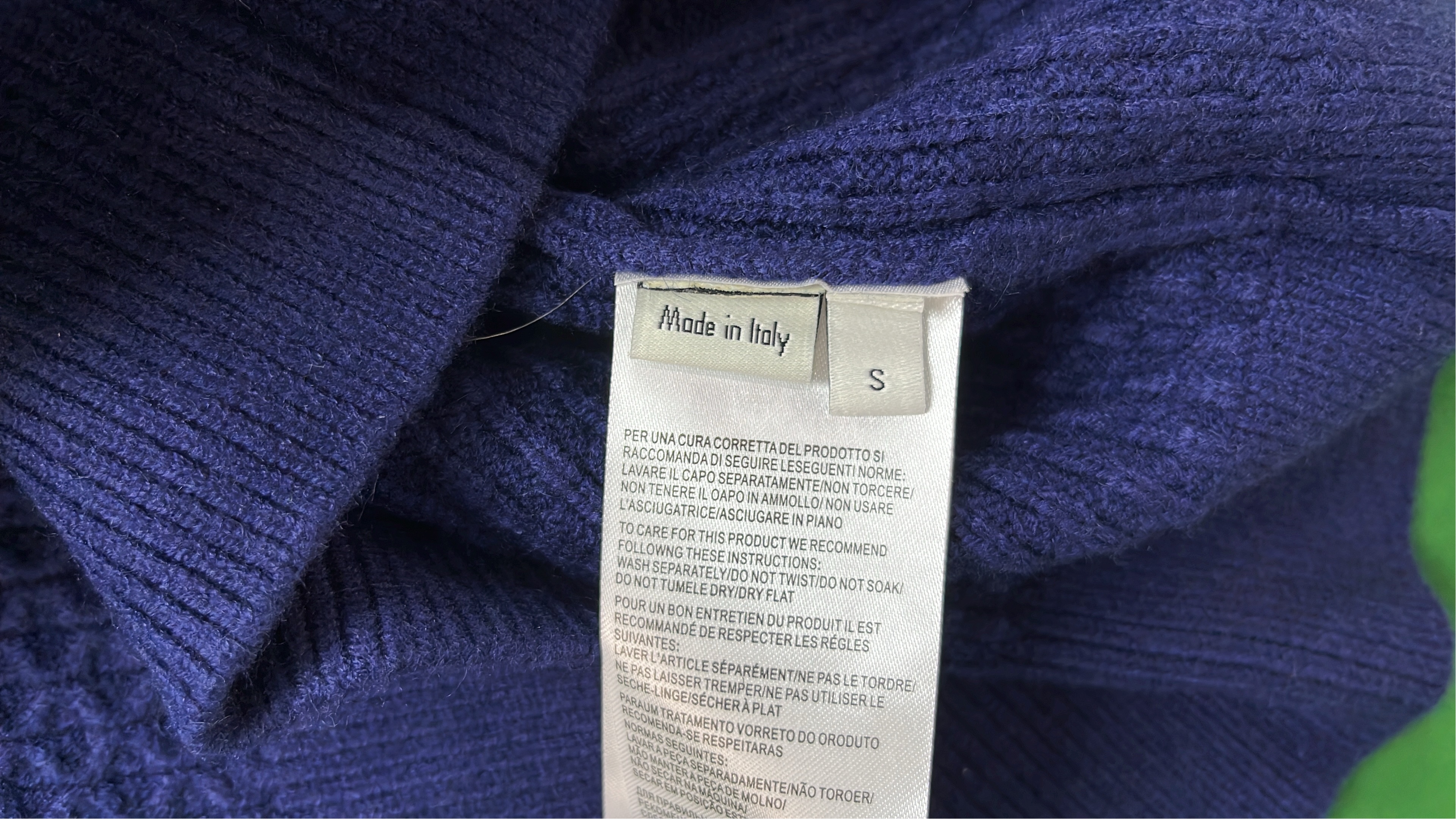 Navy Blue Cable Knit Sweater with White Trim