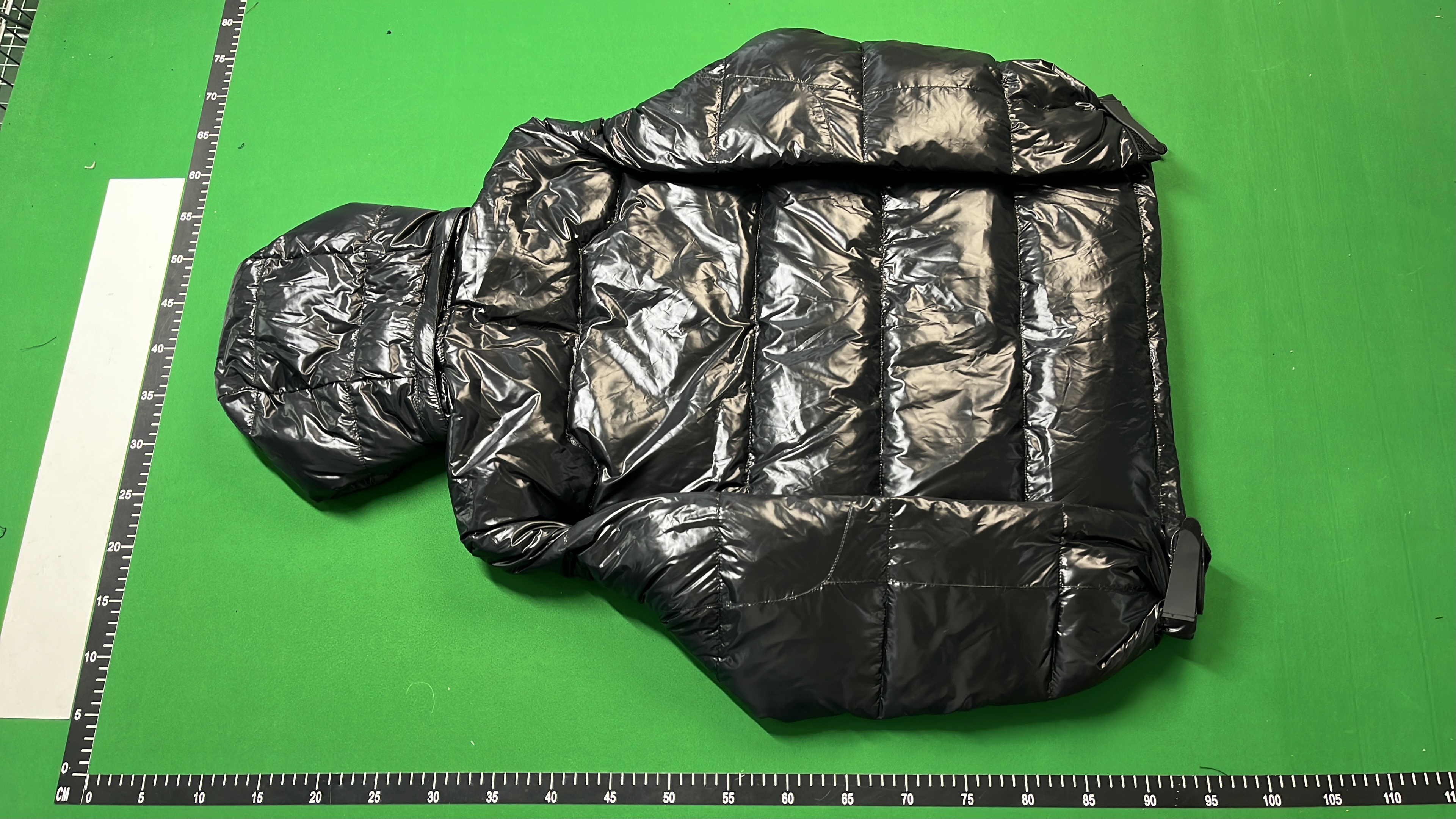 Black Quilted Down Jacket with Hood and Logo