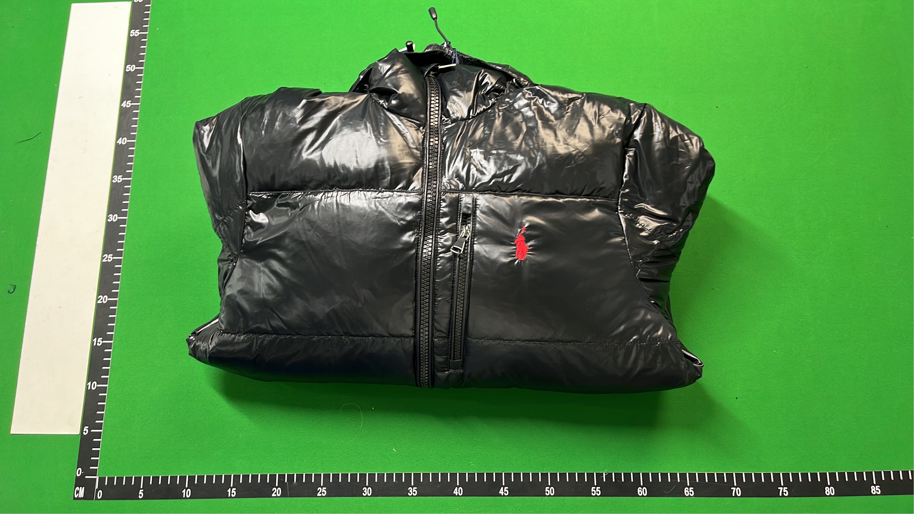 Black Quilted Down Jacket with Hood and Logo