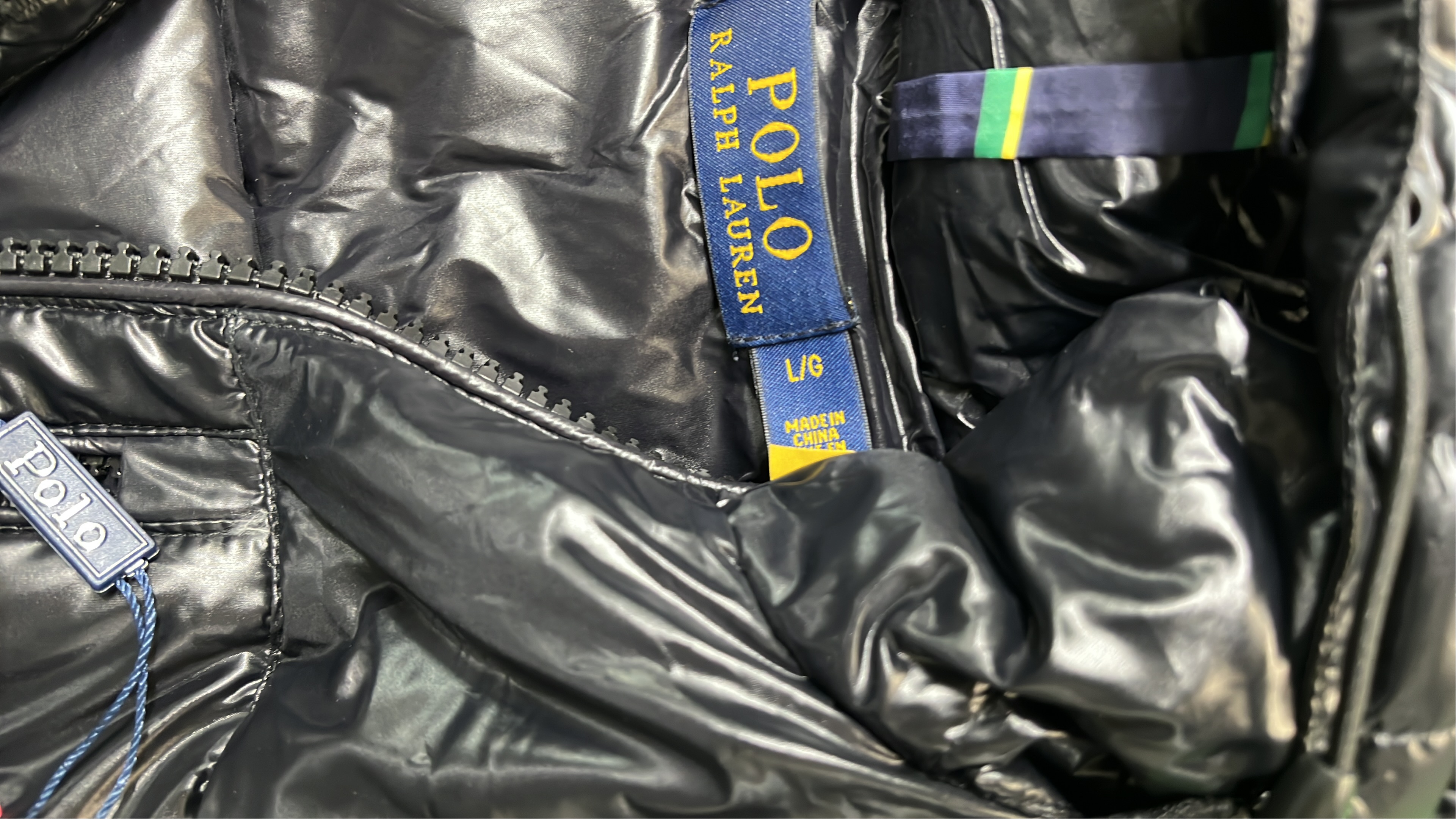 Black Quilted Down Jacket with Hood and Logo