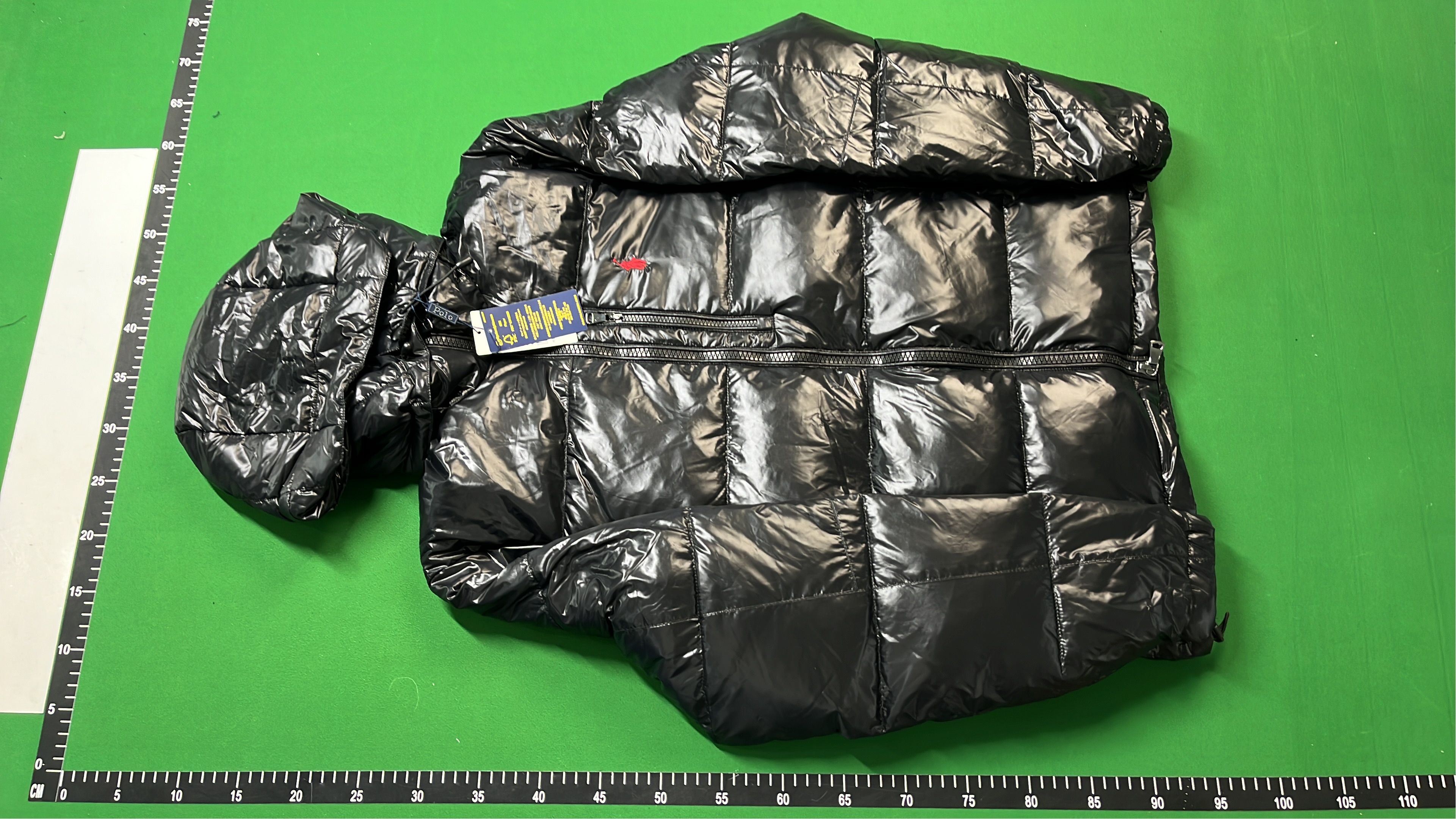 Black Quilted Down Jacket with Hood and Logo