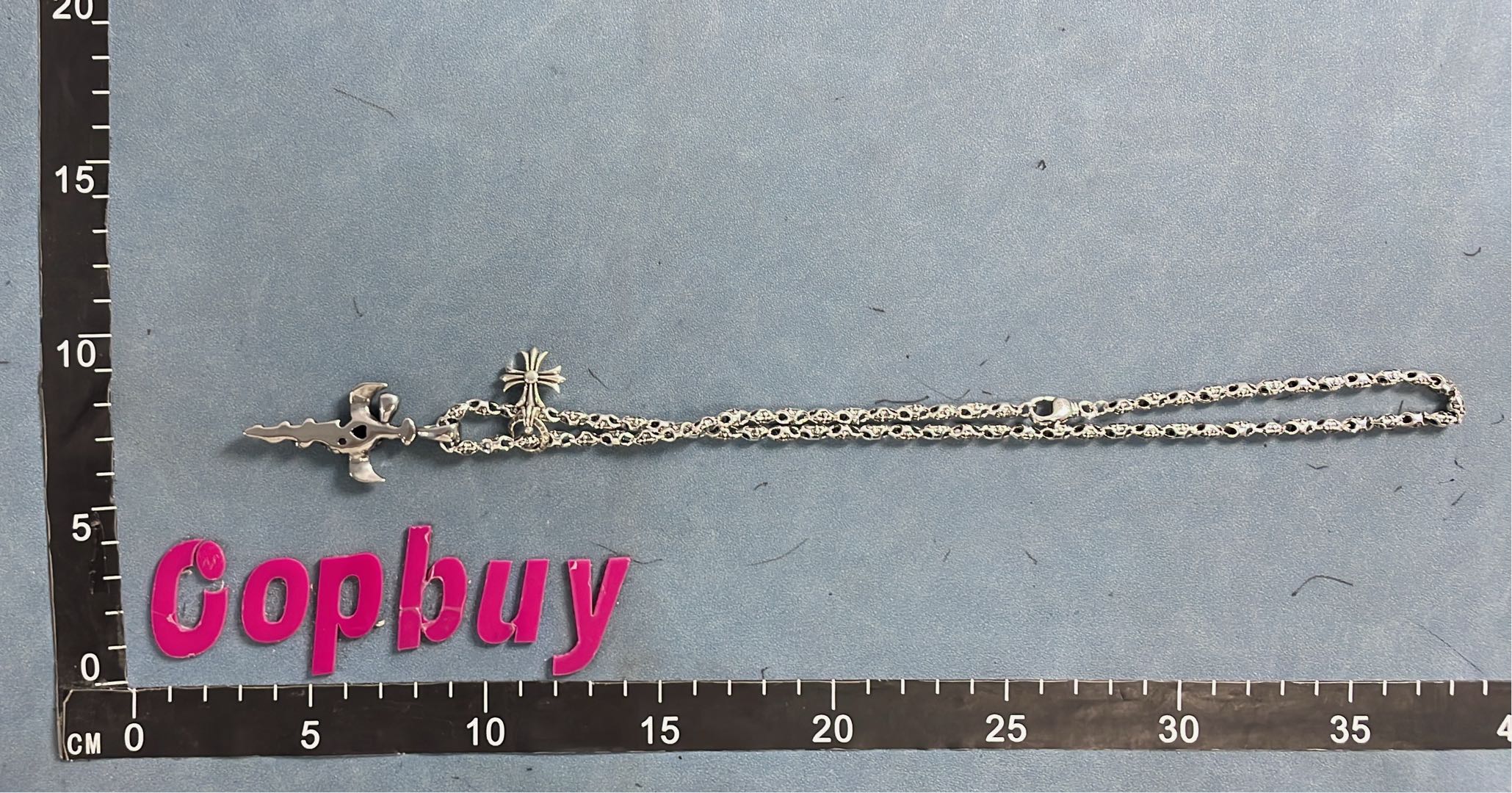 Chrome Hearts Silver Cross Pendant Necklace with Red Stone
