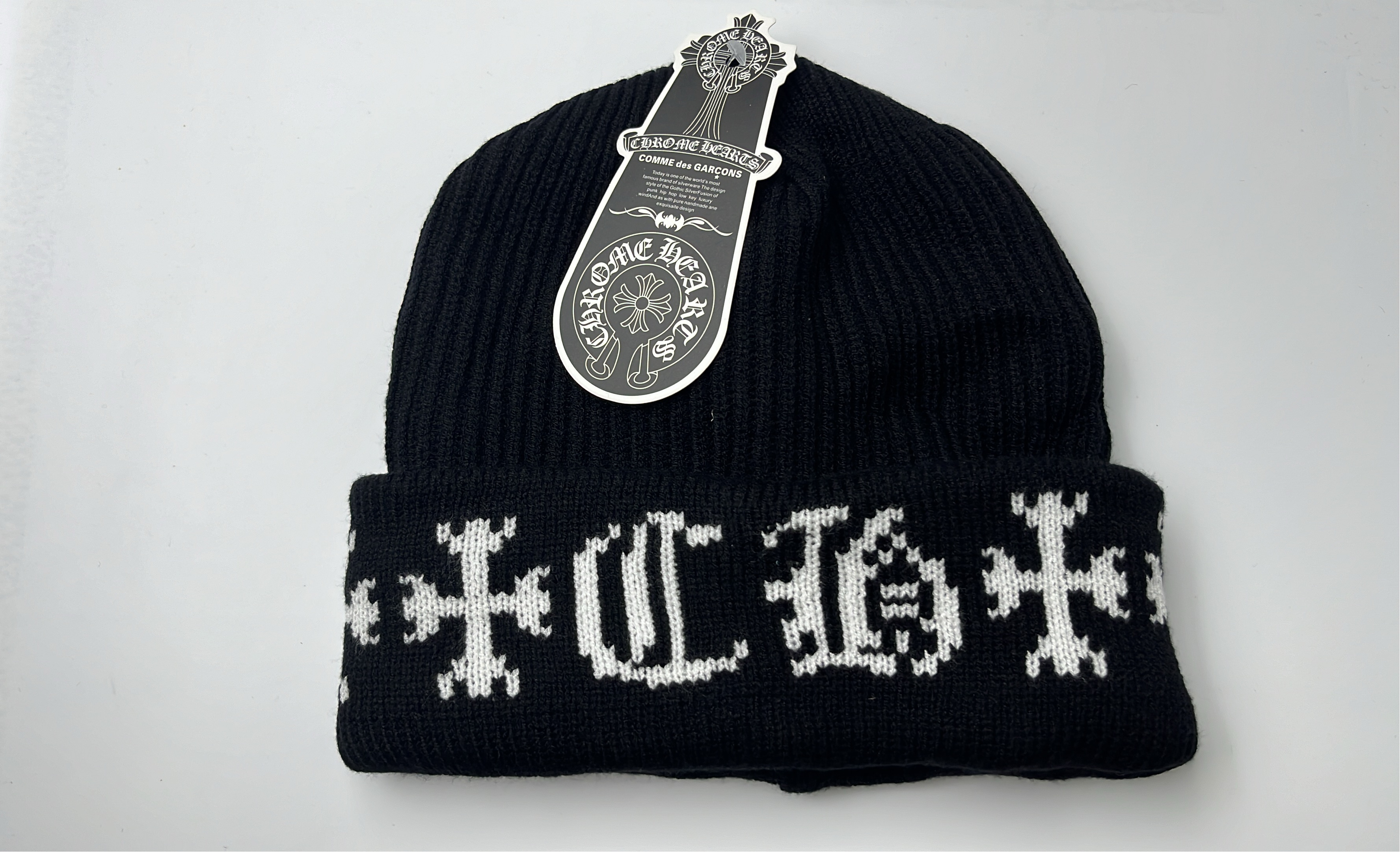 Gray Knit Beanie with Black Cross Logo