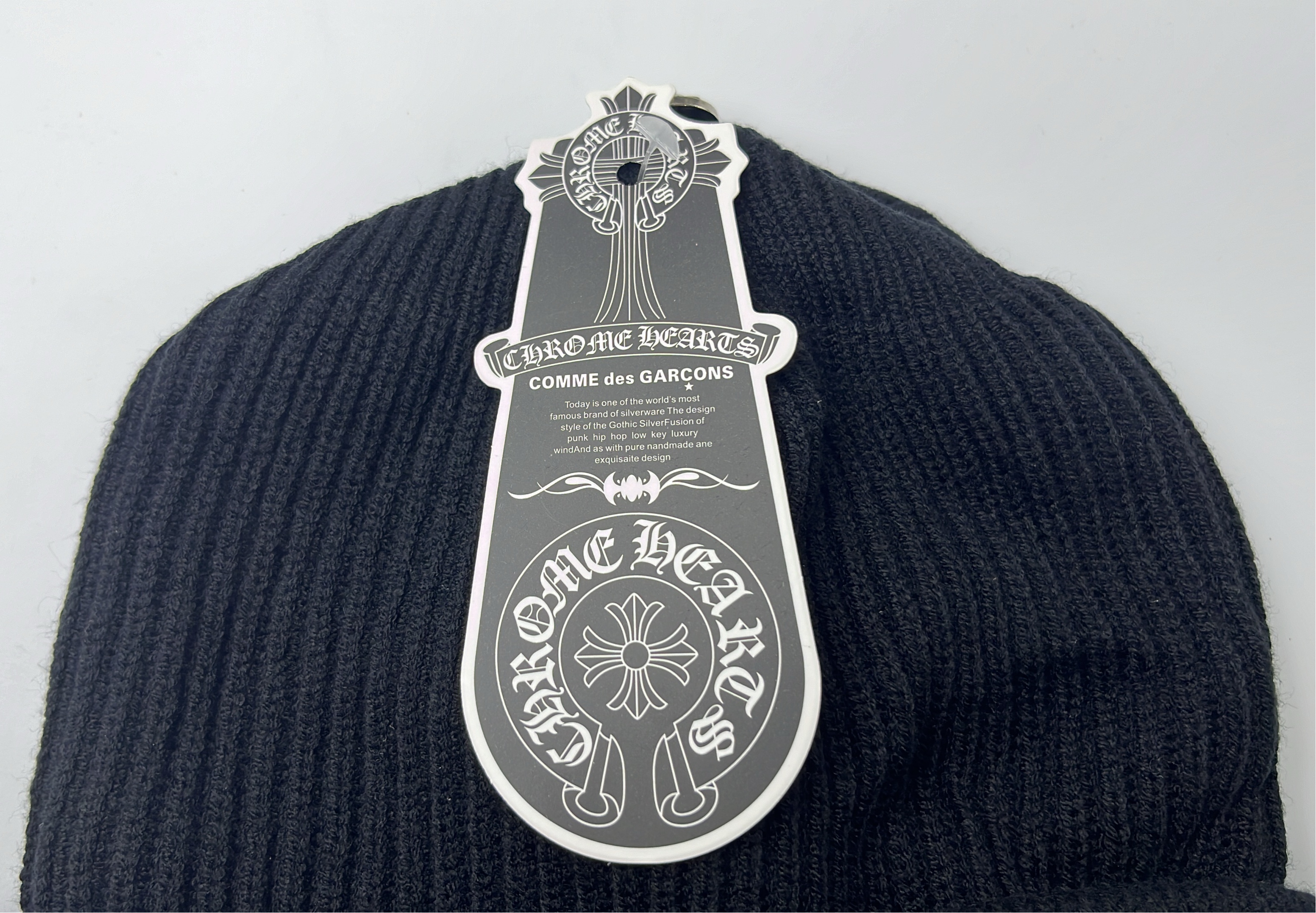 Gray Knit Beanie with Black Cross Logo