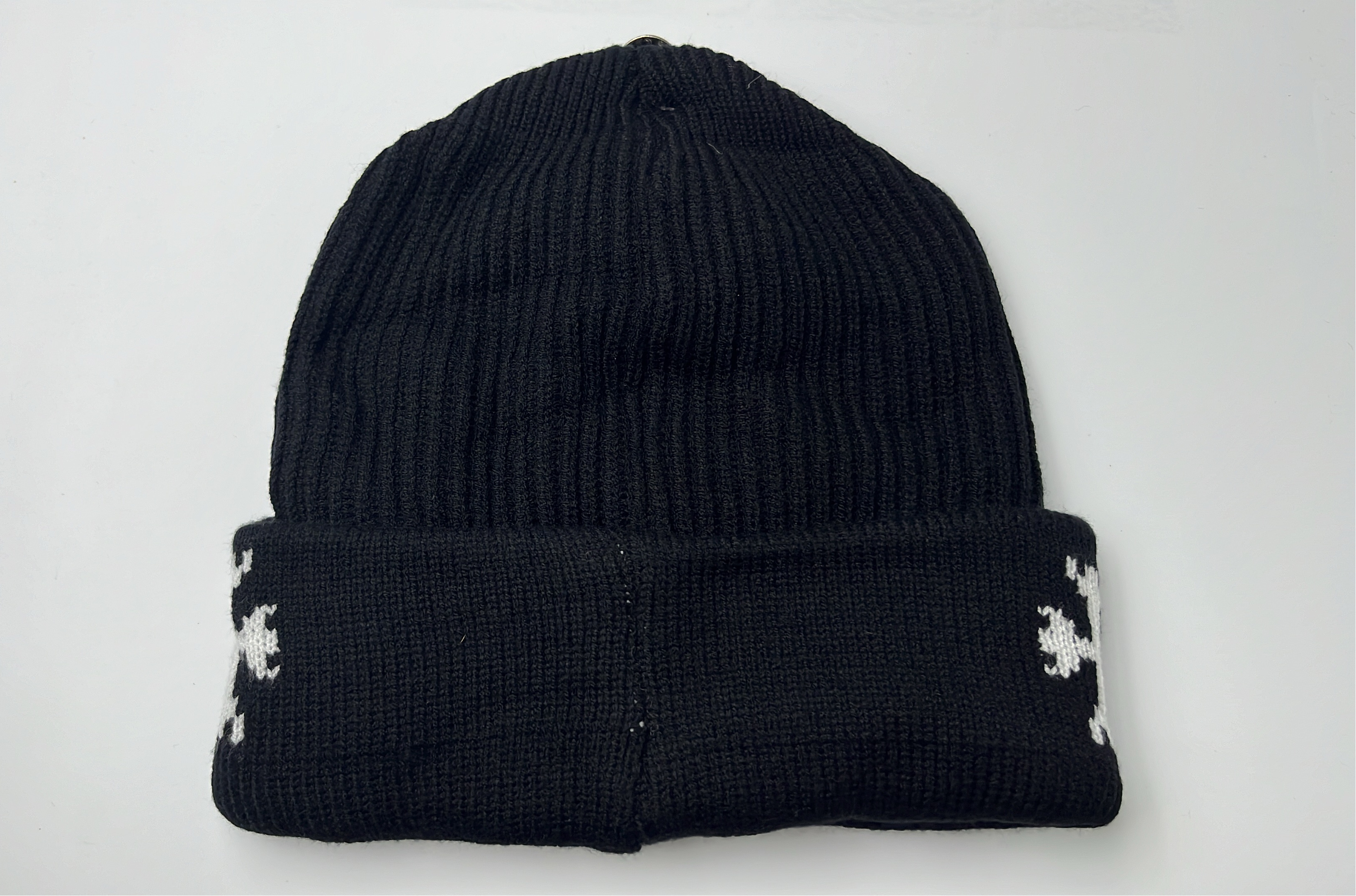 Gray Knit Beanie with Black Cross Logo