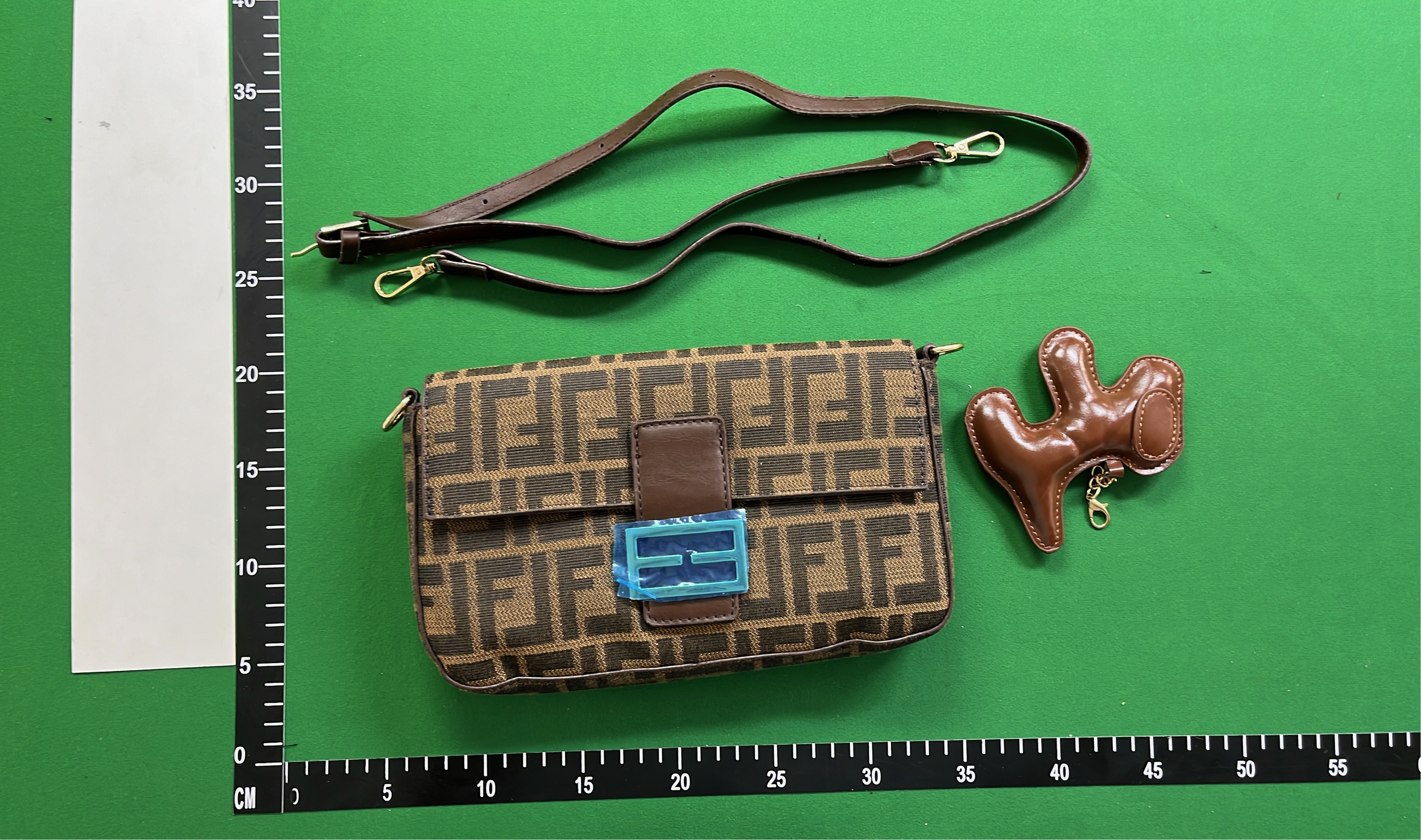Fendi Bag with FF Logo Pattern and Brown Leather Trim