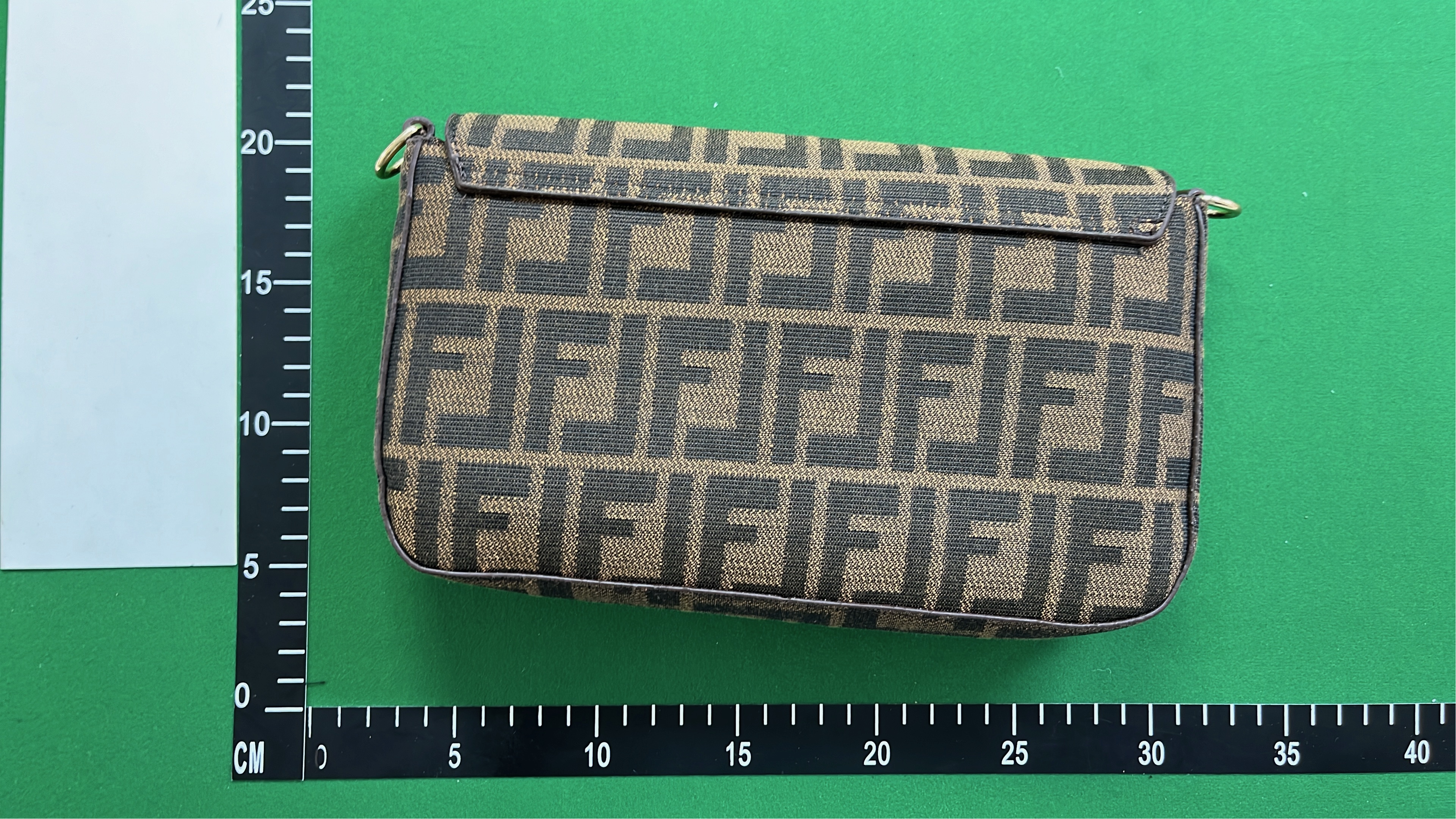 Fendi Bag with FF Logo Pattern and Brown Leather Trim
