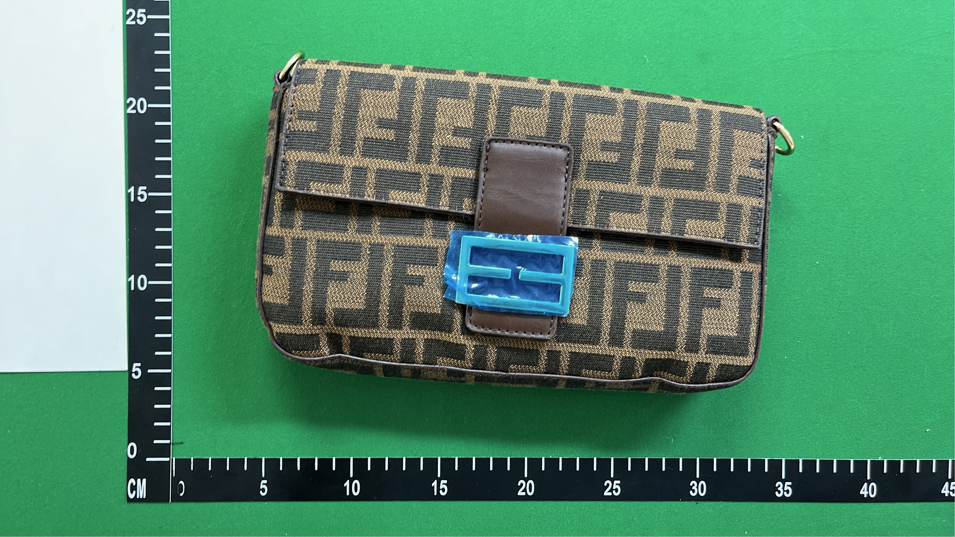 Fendi Bag with FF Logo Pattern and Brown Leather Trim
