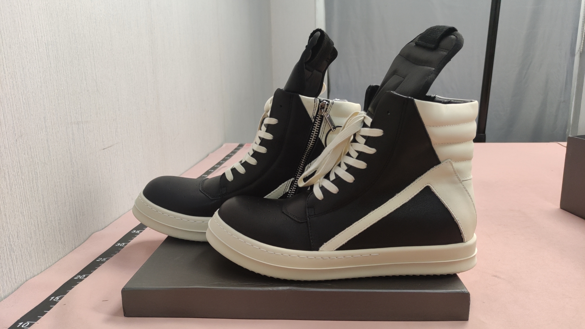 Black and Beige High-Top Sneakers with Wedge Heel