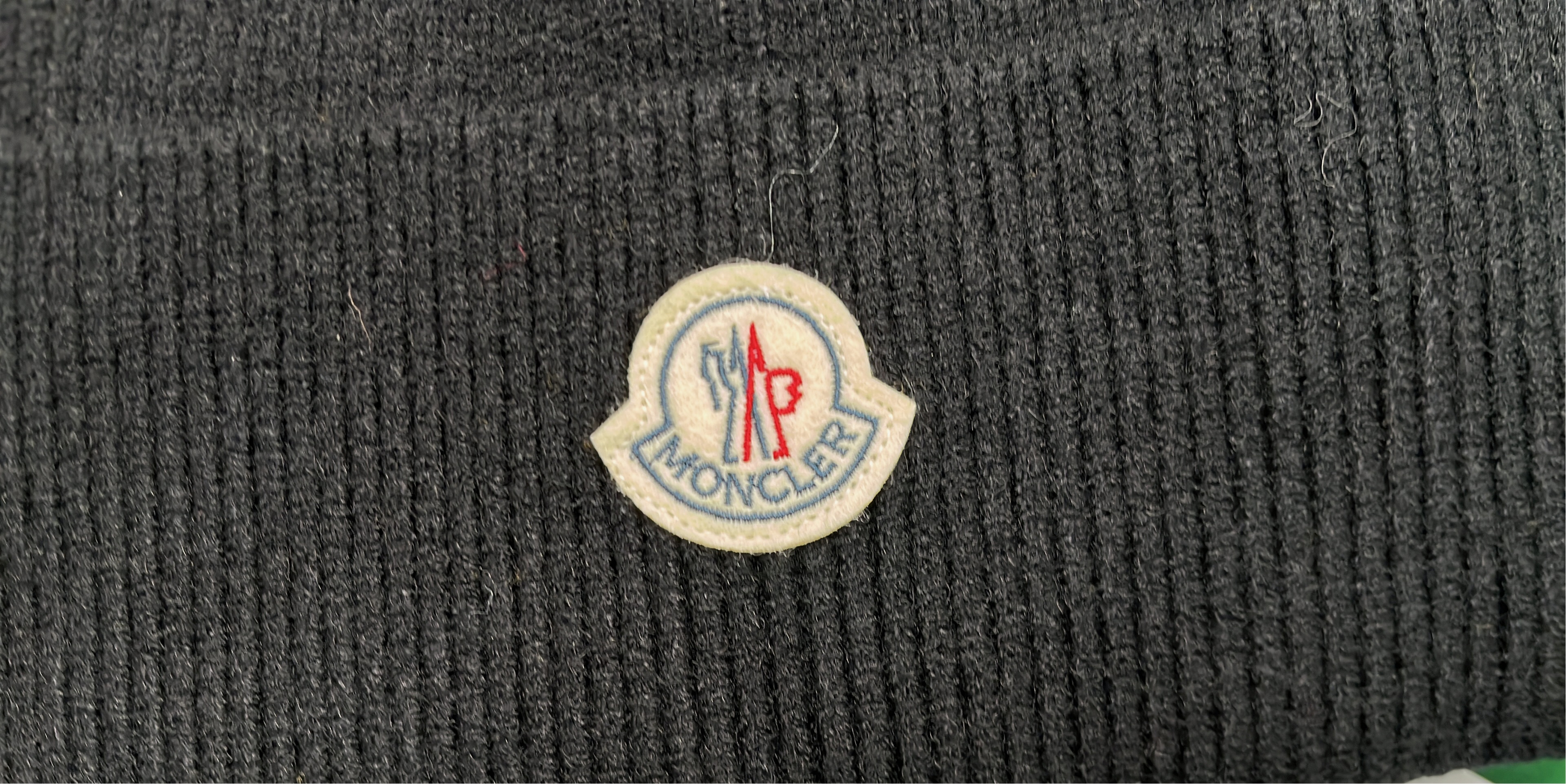 Moncler Black Knit Beanie with Logo Patch