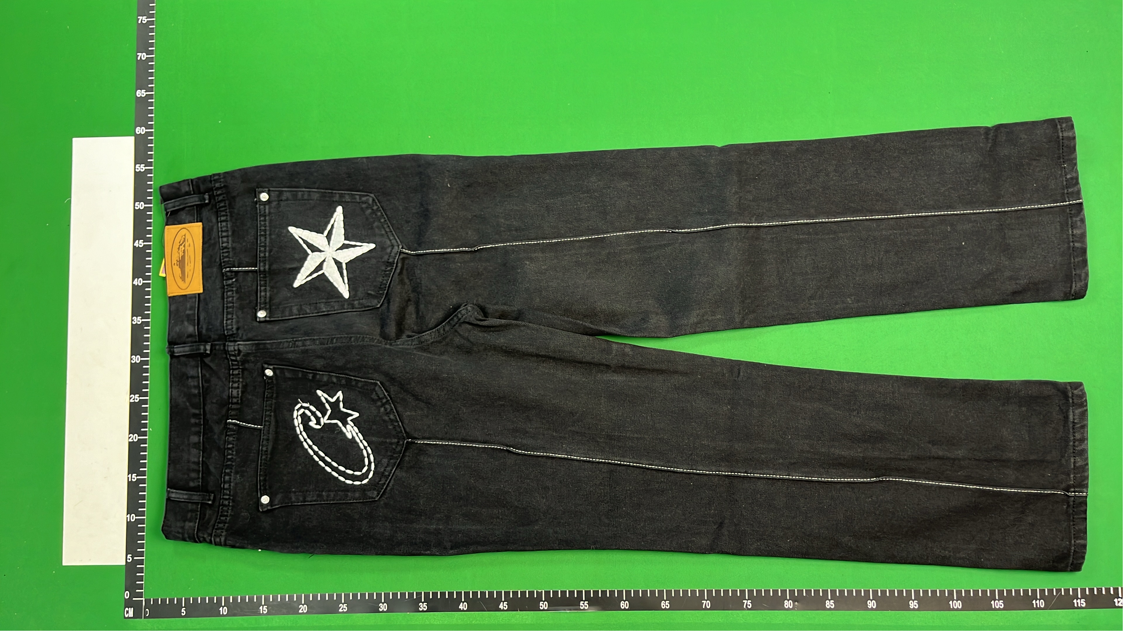 Black Denim Shorts with White Oval Logo Design