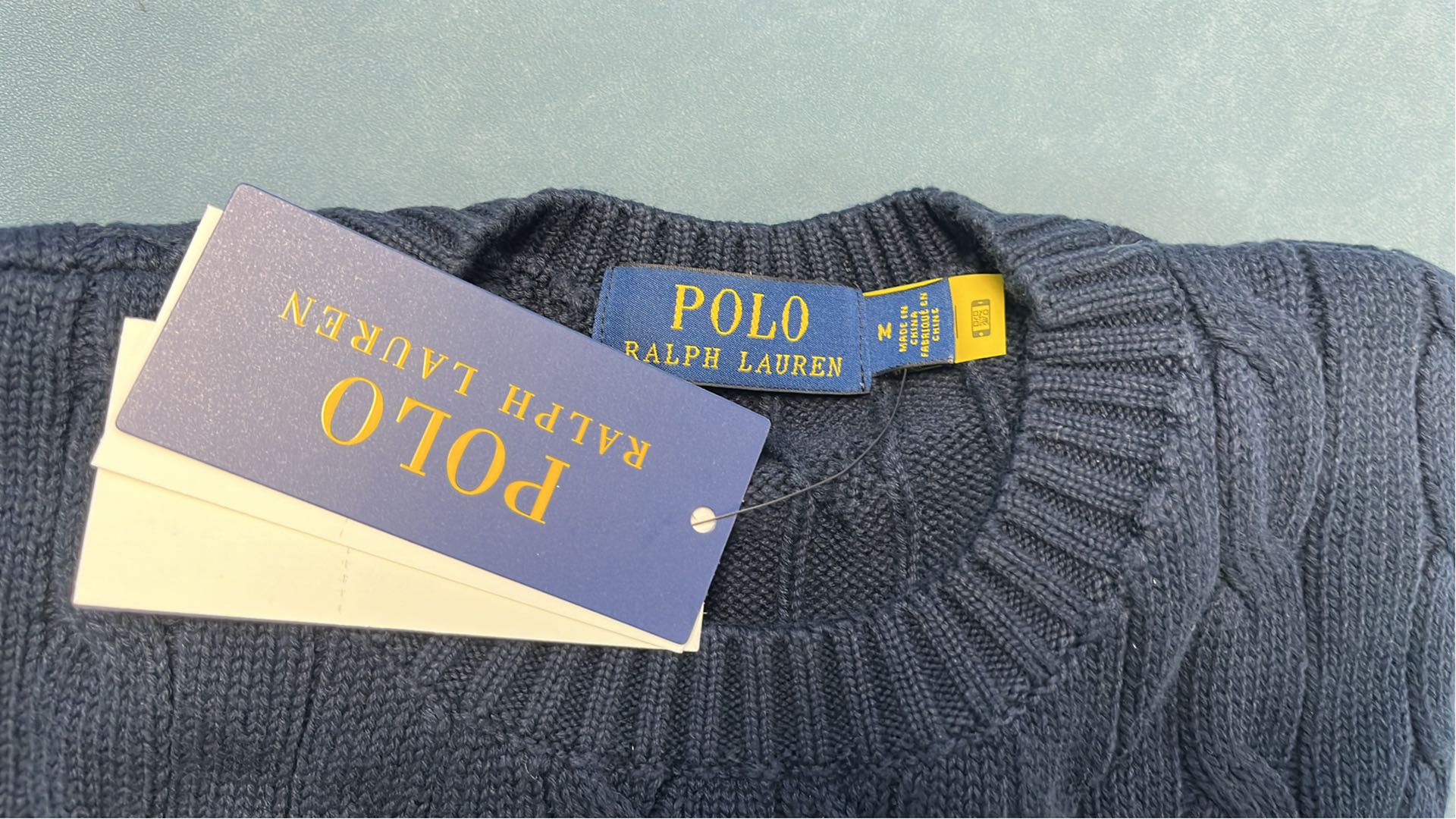 Men's Navy Cable Knit Sweater - Classic Ribbed Design