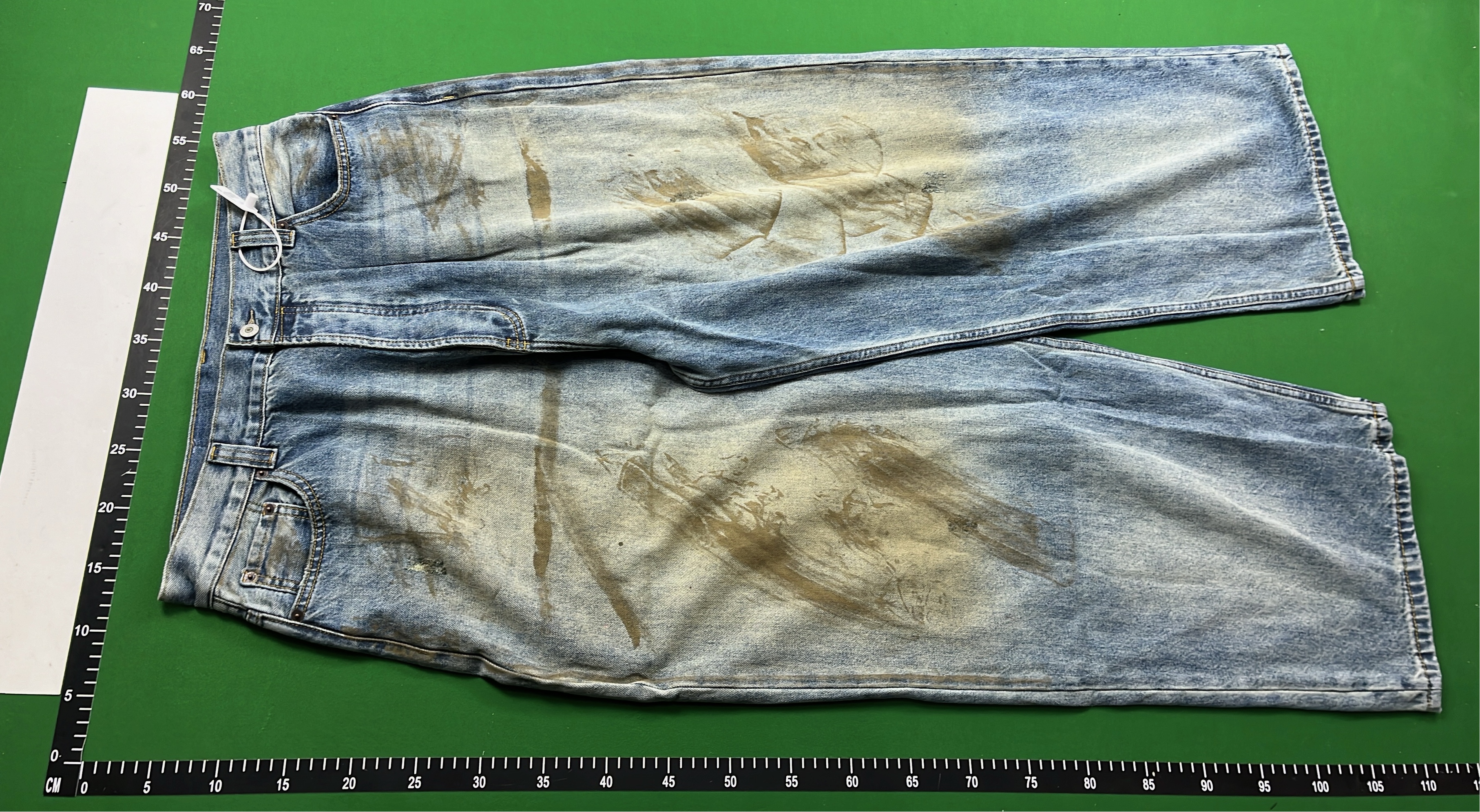 Distressed Wide Leg Denim Pants with Tie-Dye Effect
