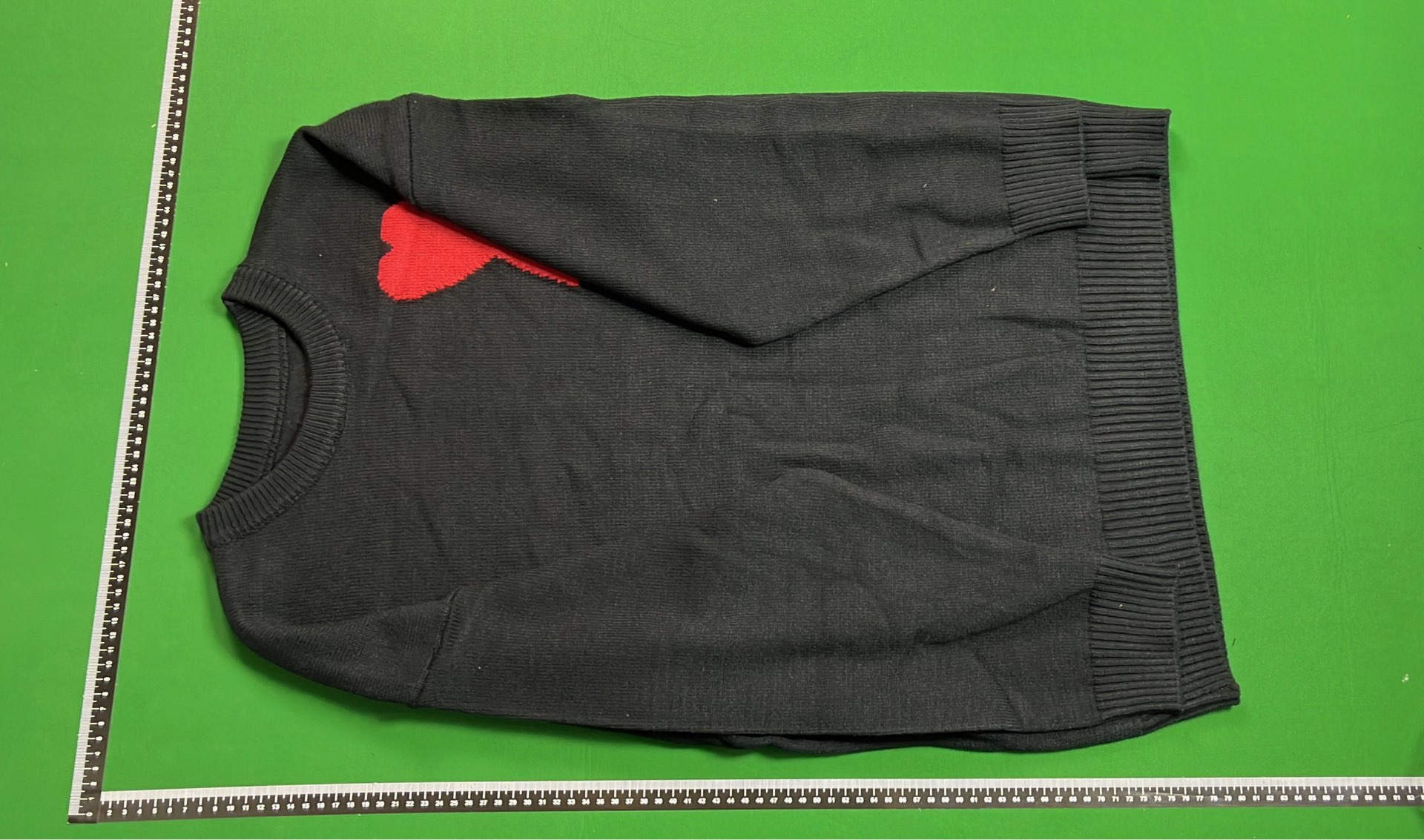 Black Knit Sweater with Red Heart and A Logo