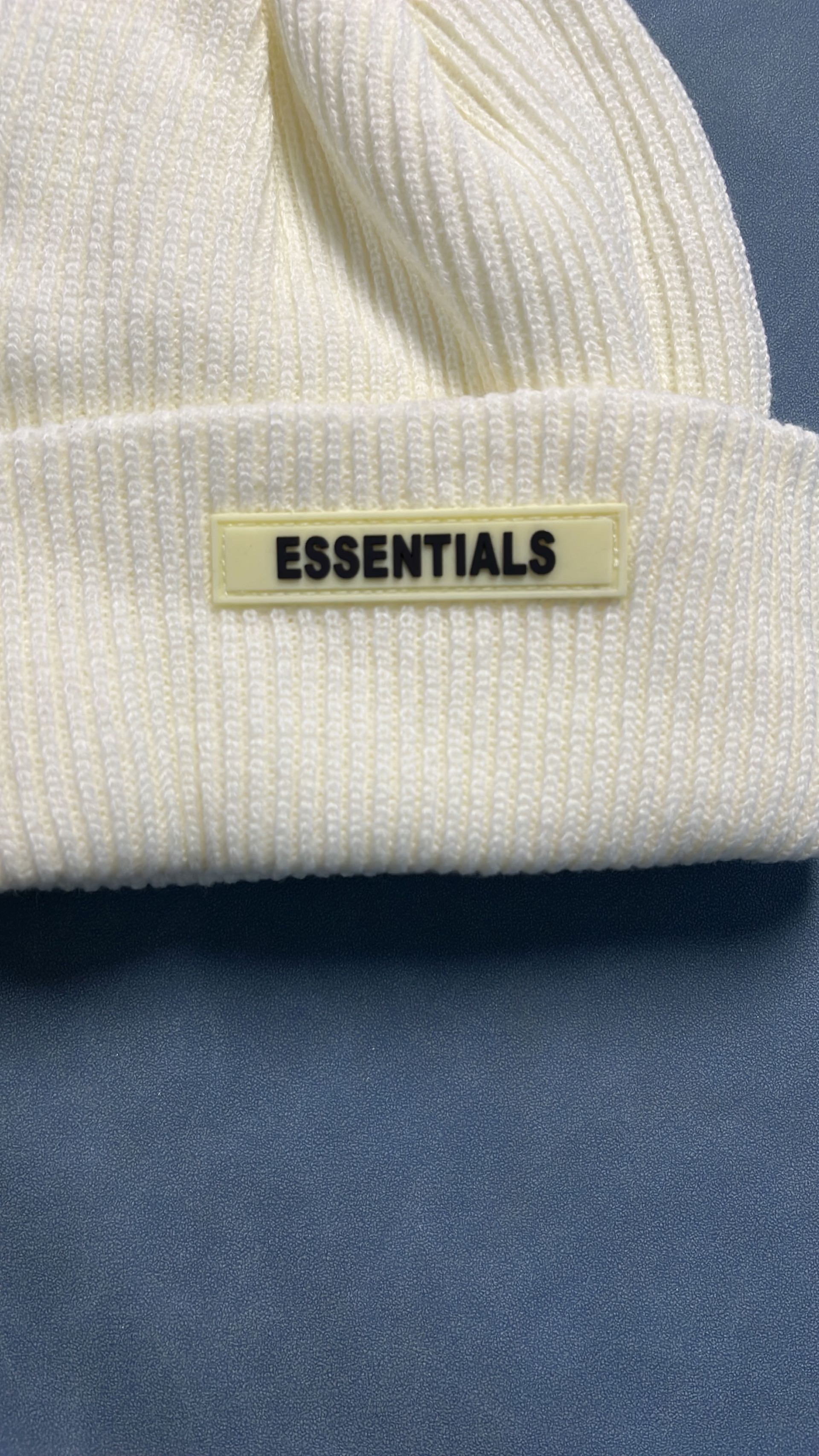 Blue Knit Beanie Hat with ESSENTIALS Logo