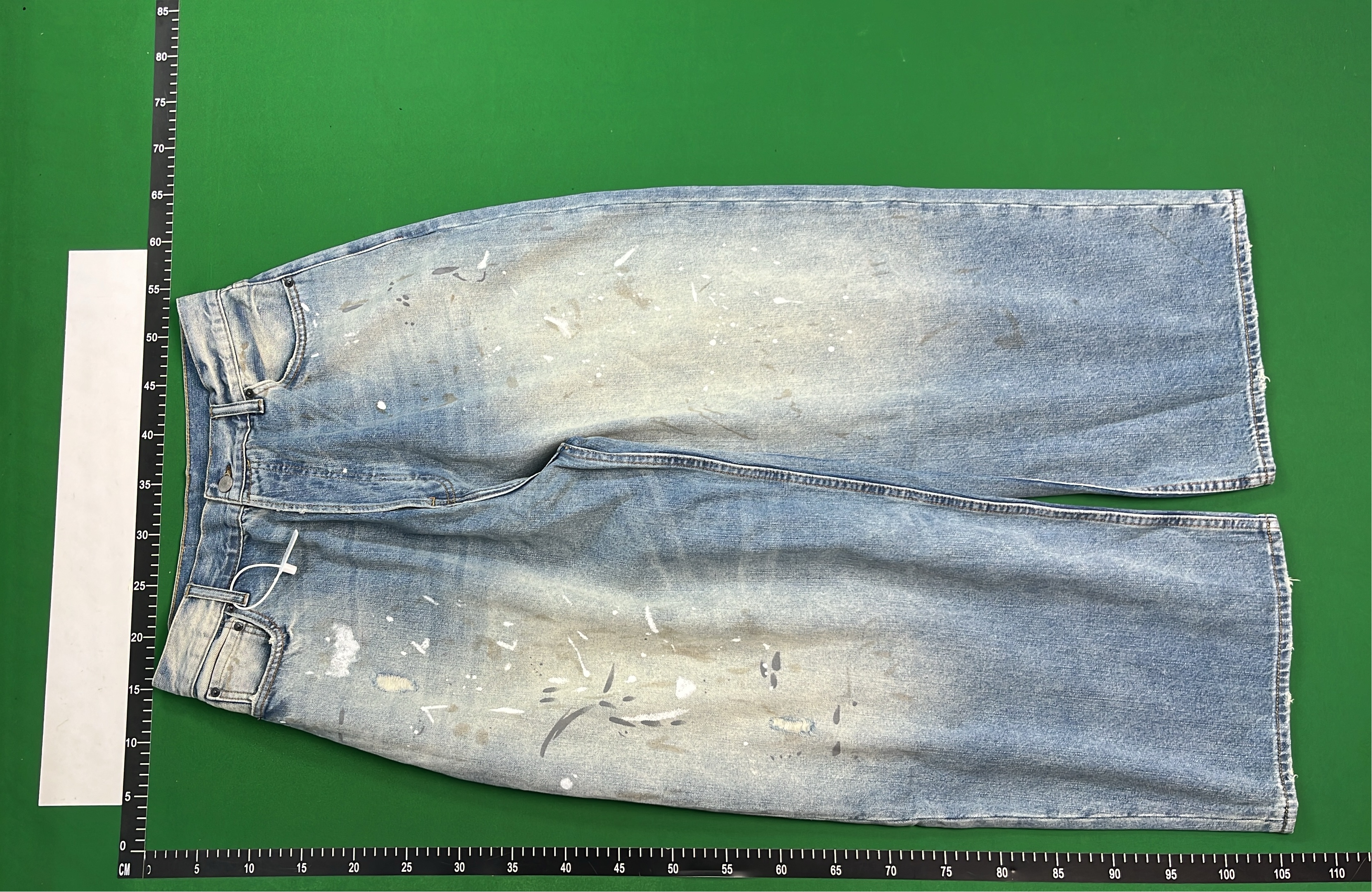 Distressed Wide Leg Denim Jeans with Paint Splatter Design