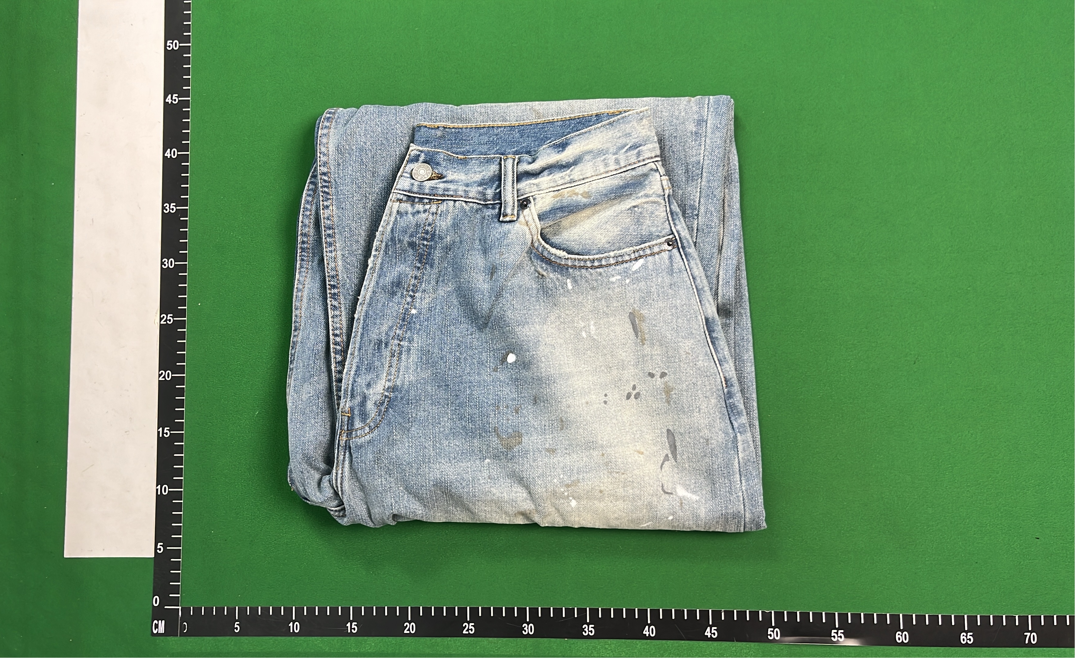 Distressed Wide Leg Denim Jeans with Paint Splatter Design