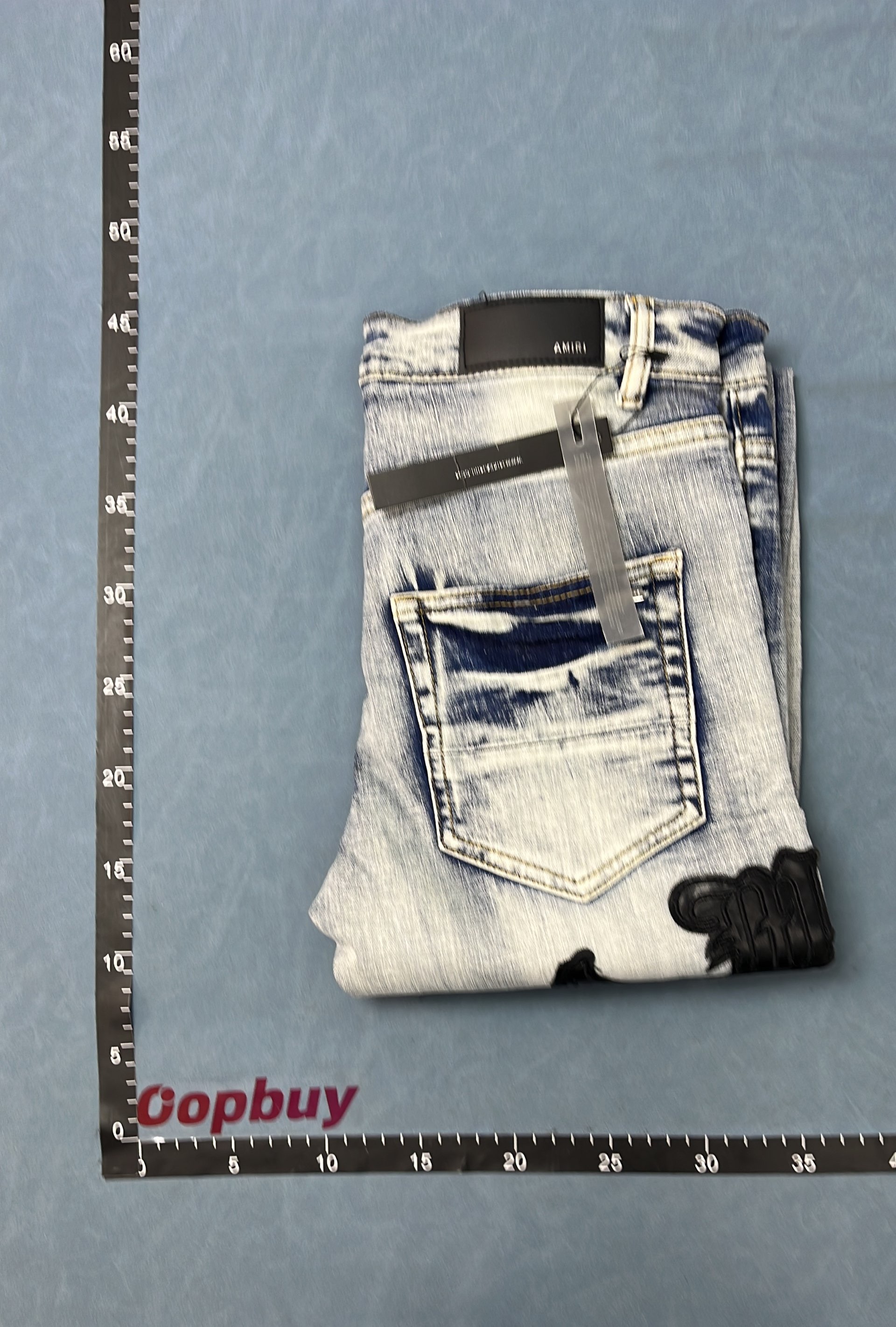 Distressed Denim Jeans with Red Embroidery