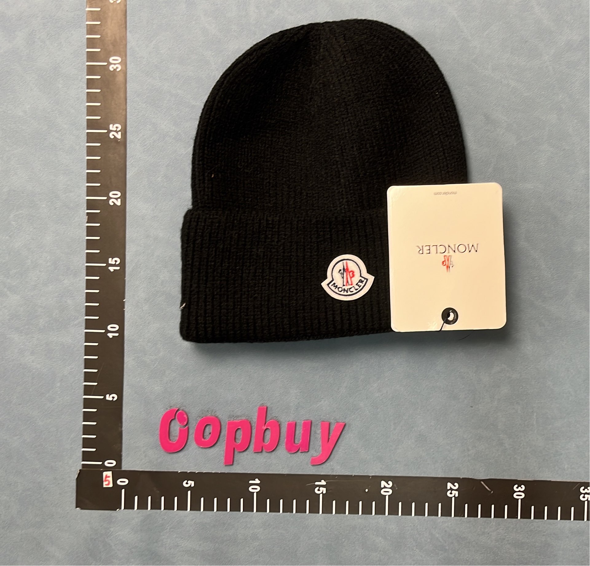 Moncler Black Knit Beanie Hat with Logo Patch