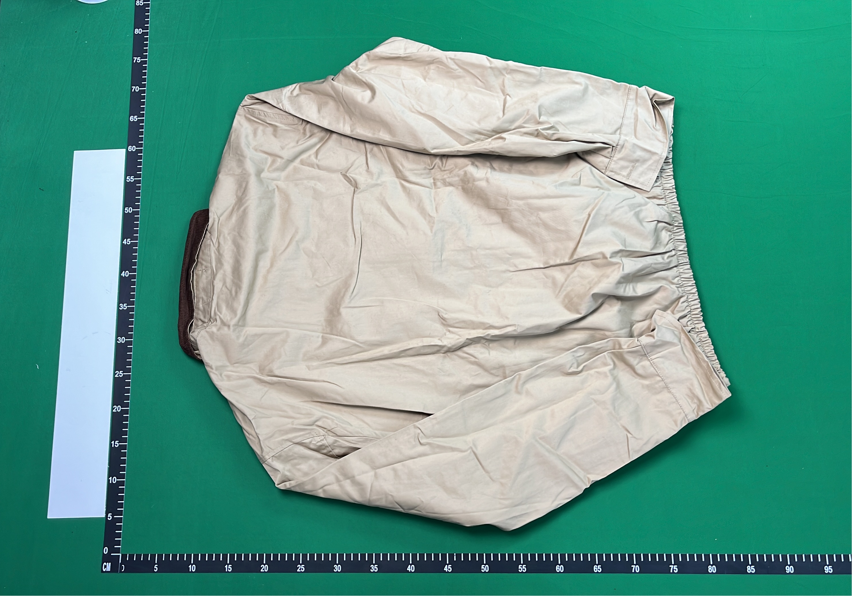 Beige Zip-Up Bomber Jacket with Brown Corduroy Collar