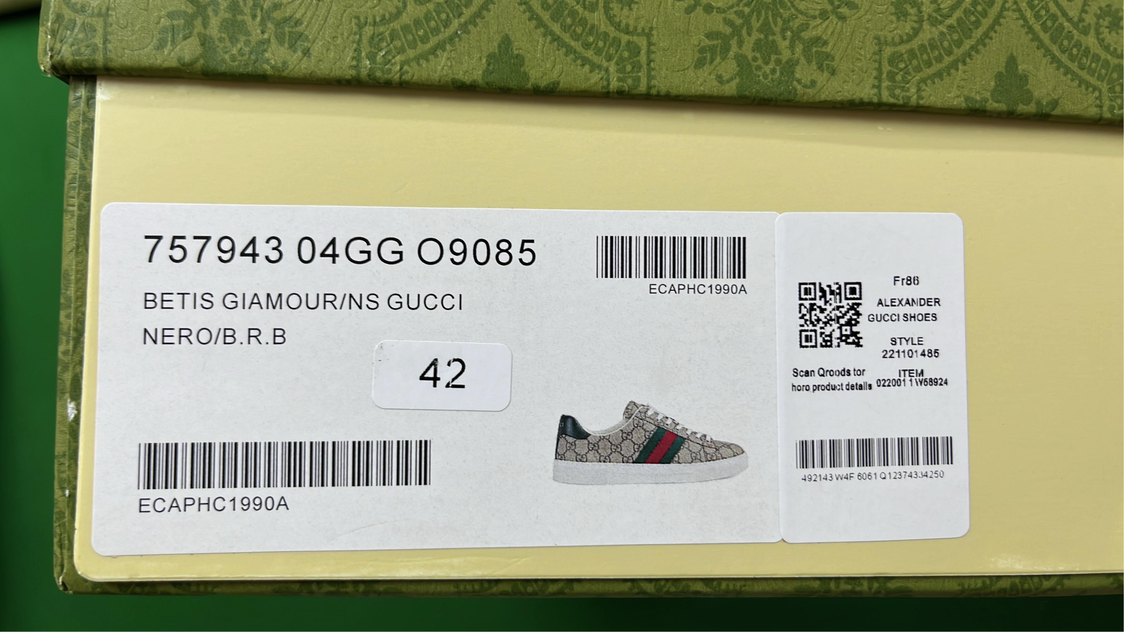 White Gucci Ace Sneakers with Green Red Stripe