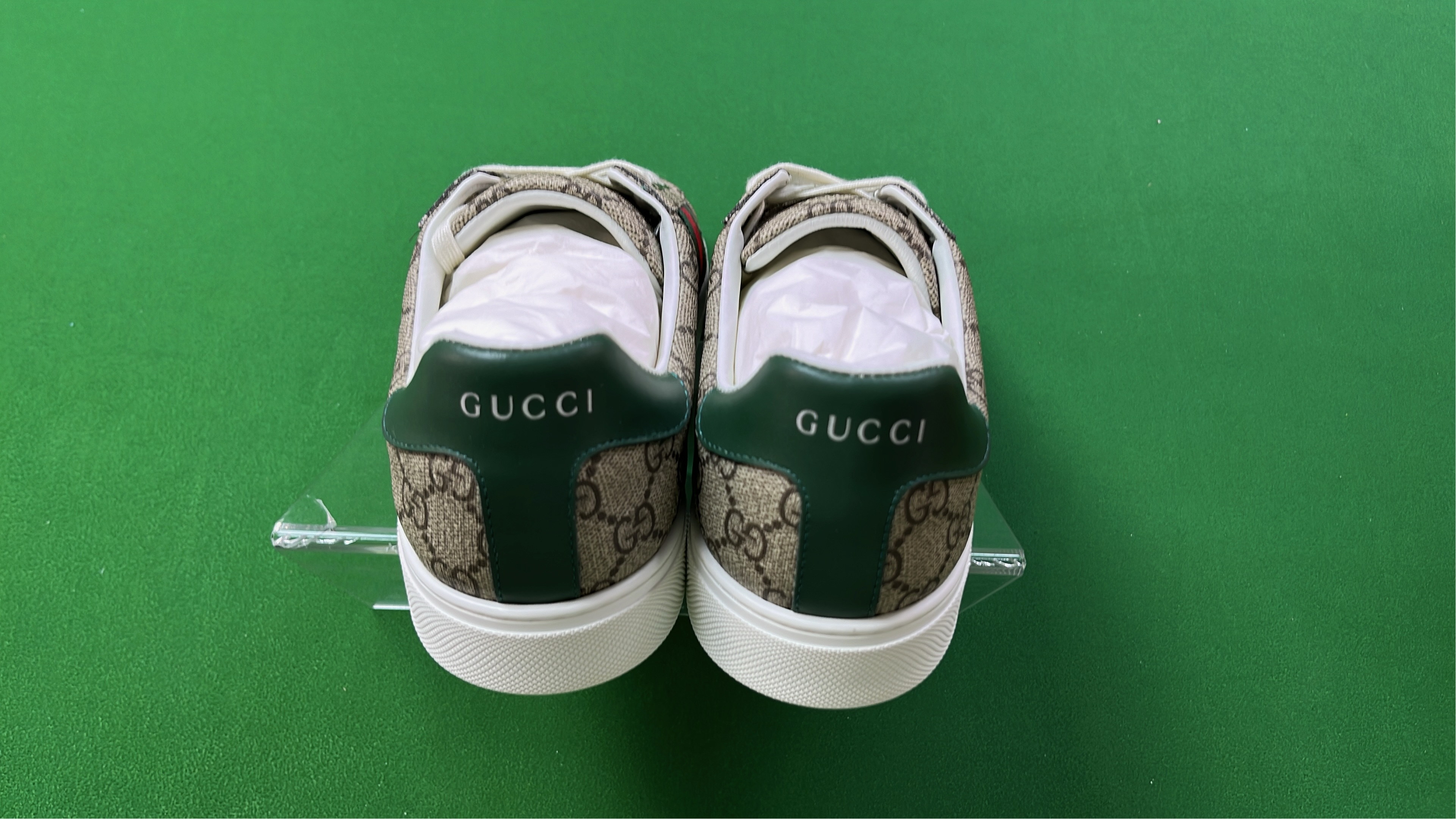 White Gucci Ace Sneakers with Green Red Stripe