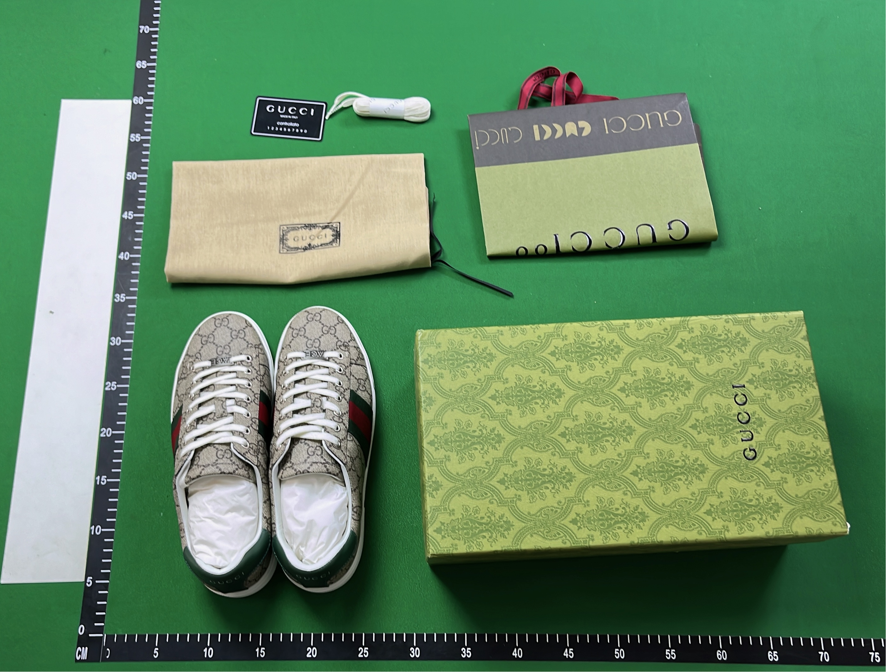White Gucci Ace Sneakers with Green Red Stripe