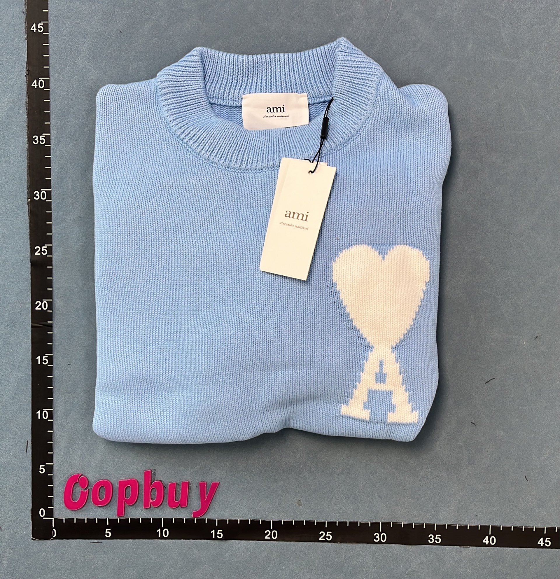 White Knit Sweater with Red Heart and A Logo