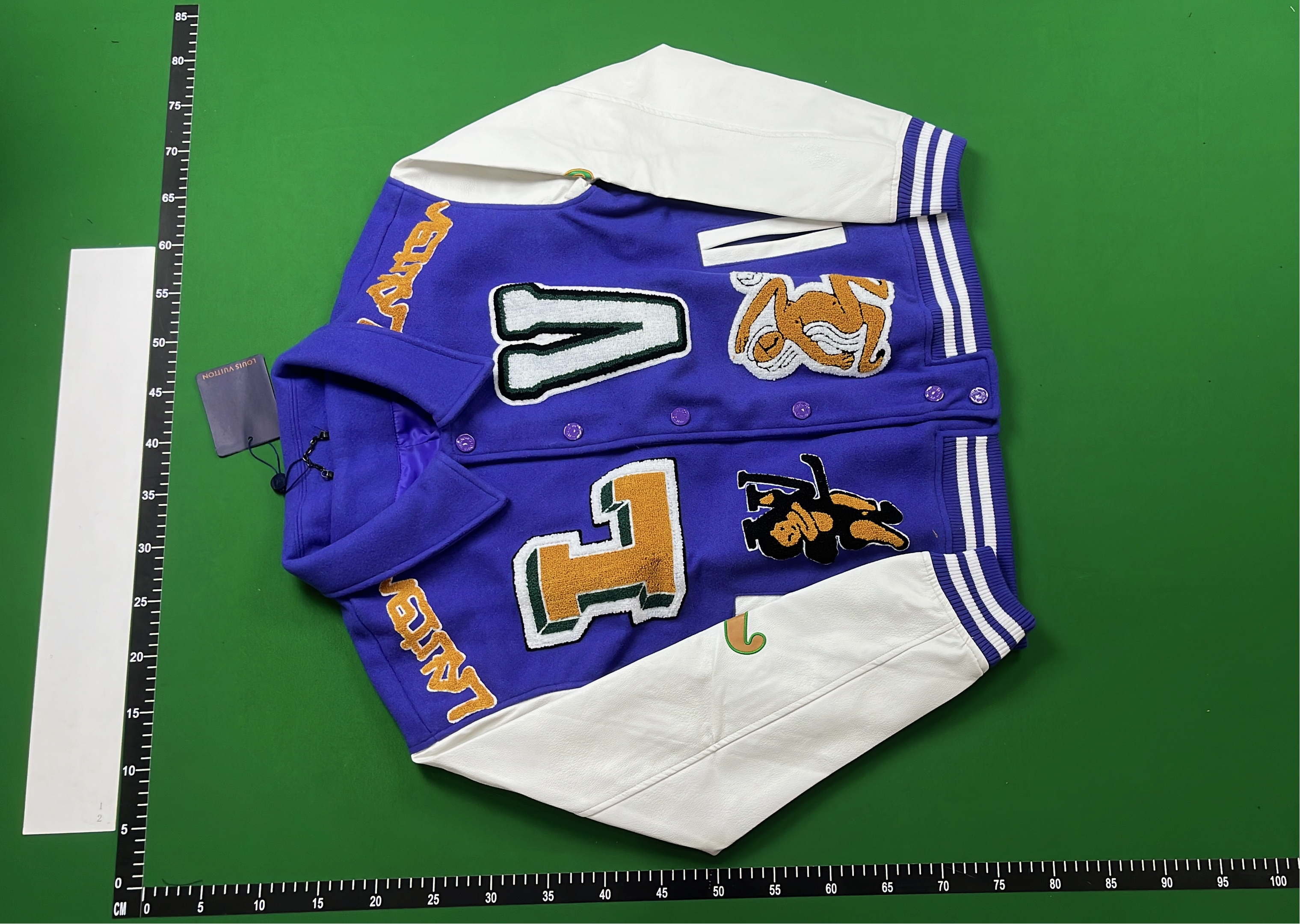 Purple and White LV Letterman Jacket with Embroidered Design