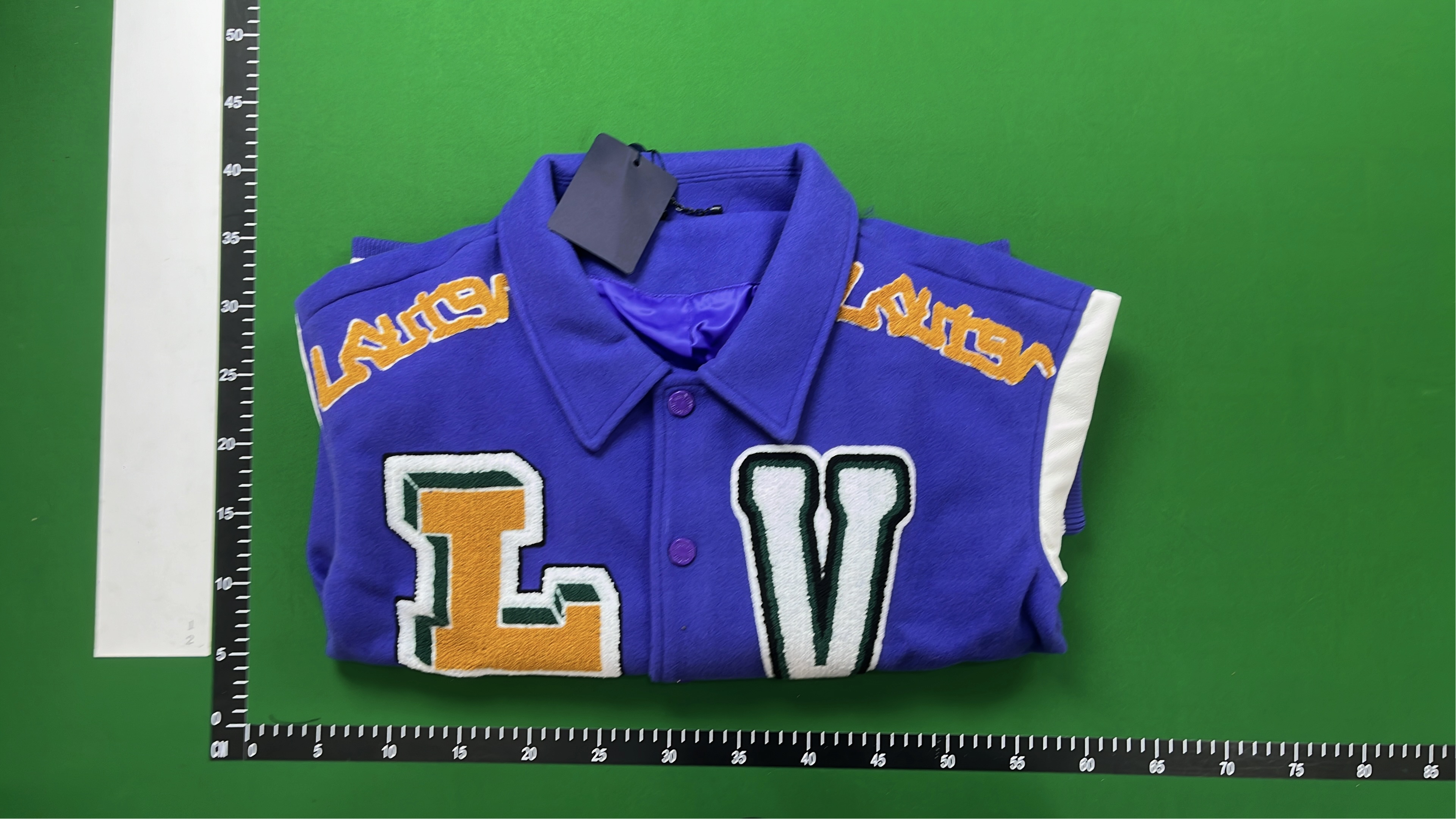 Purple and White LV Letterman Jacket with Embroidered Design