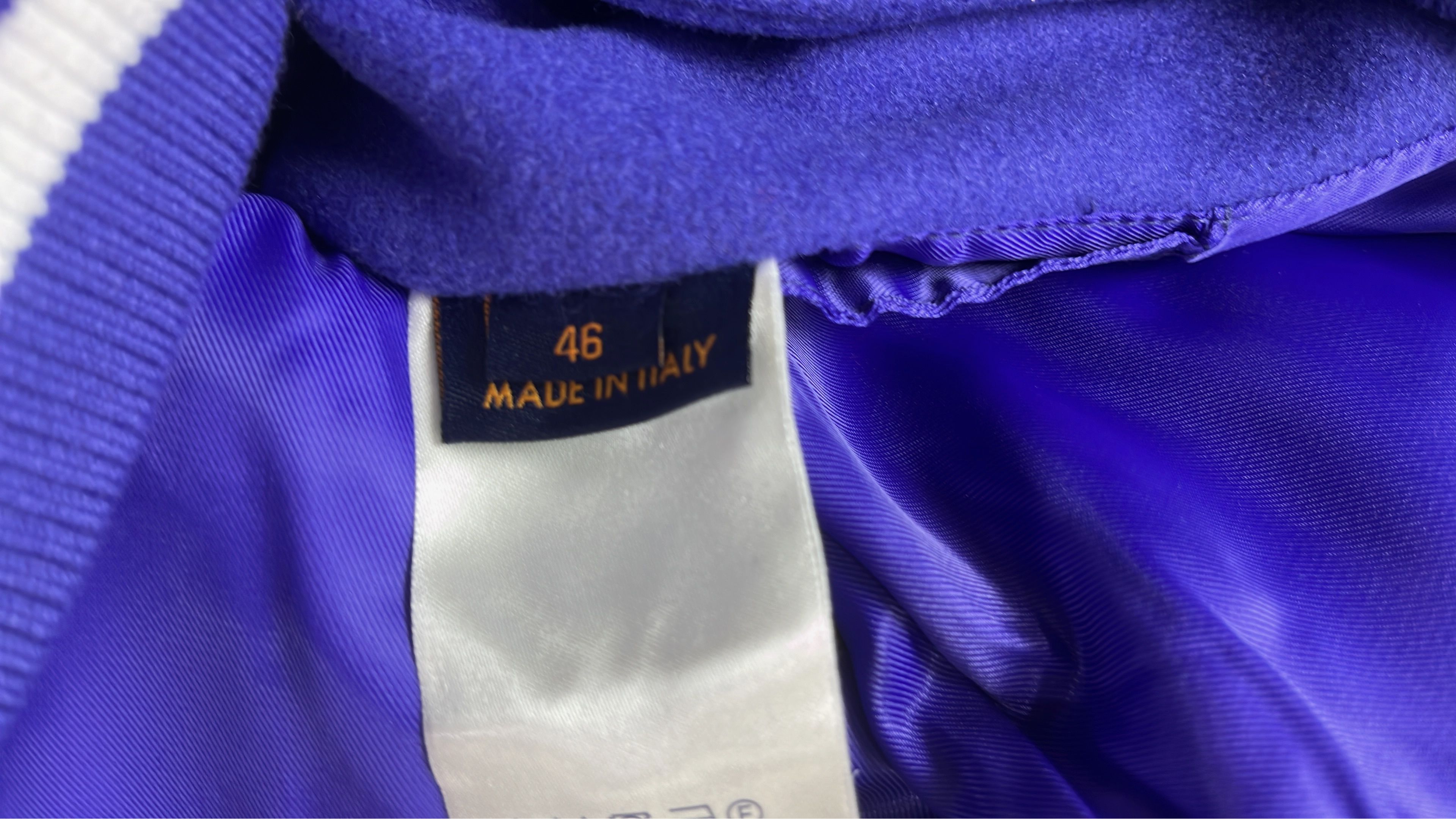 Purple and White LV Letterman Jacket with Embroidered Design