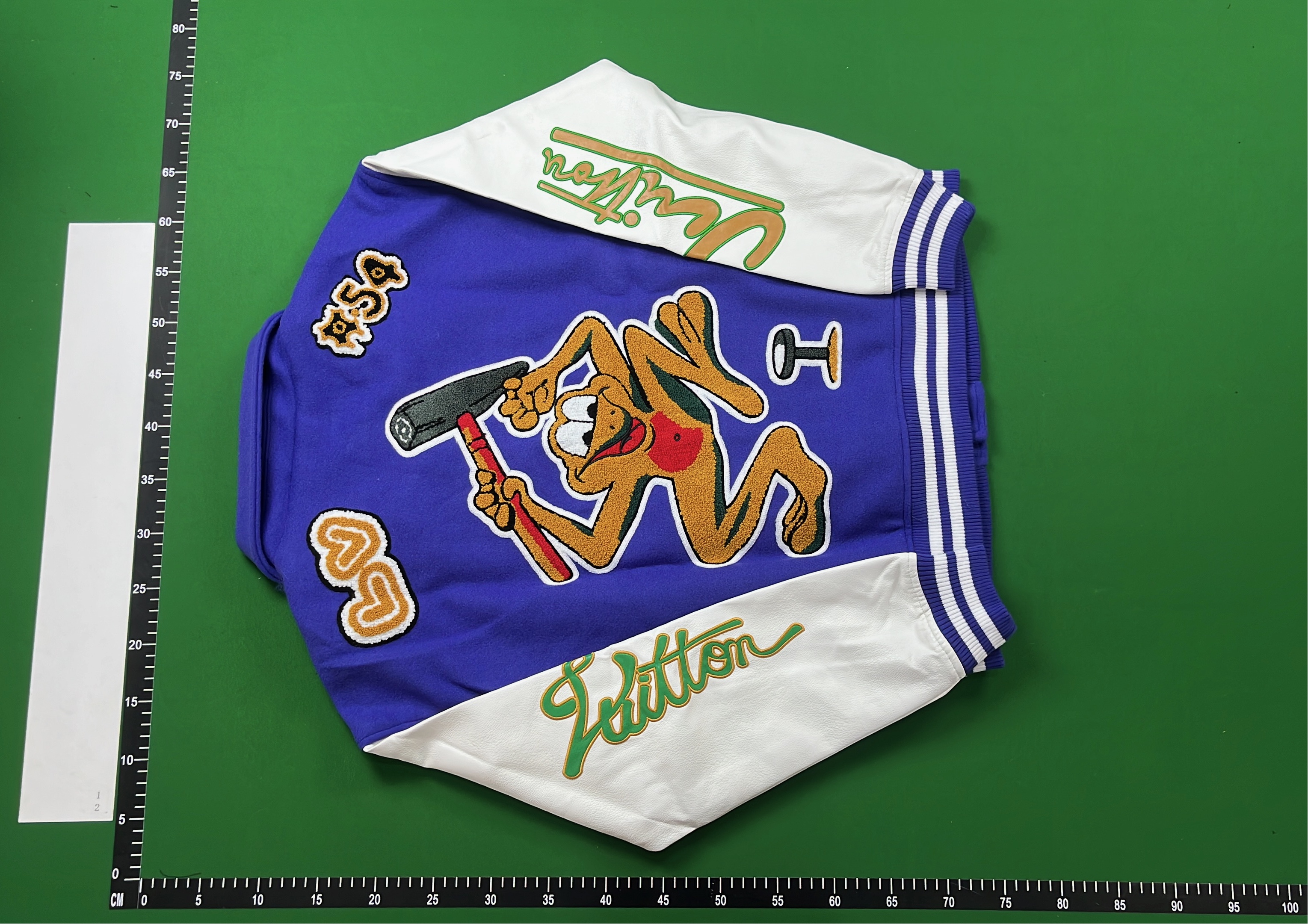 Purple and White LV Letterman Jacket with Embroidered Design