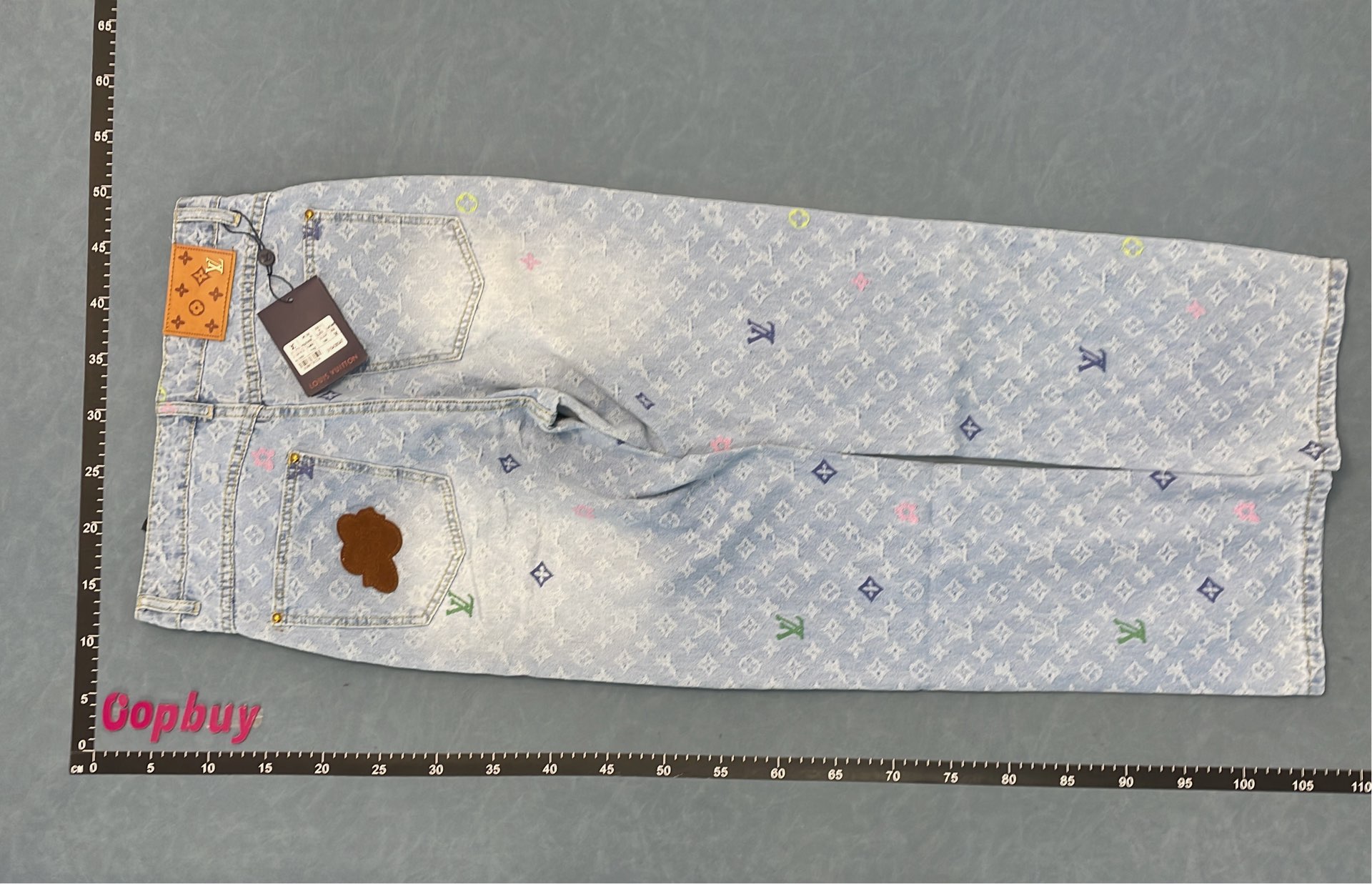 LV Monogram Denim Pants with Colorful Embroidery