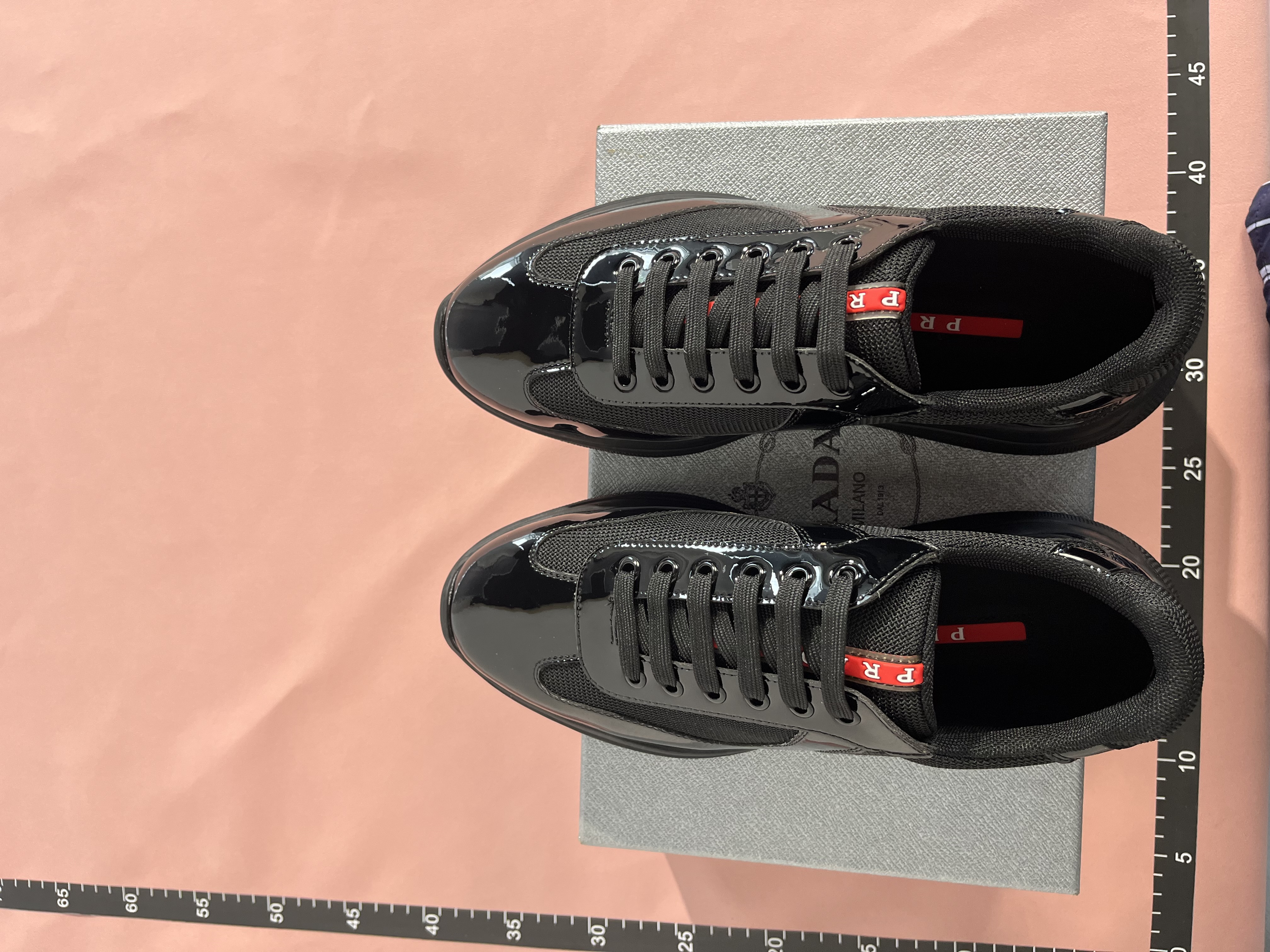 Prada Black Patent Leather Sneakers with Mesh Panels