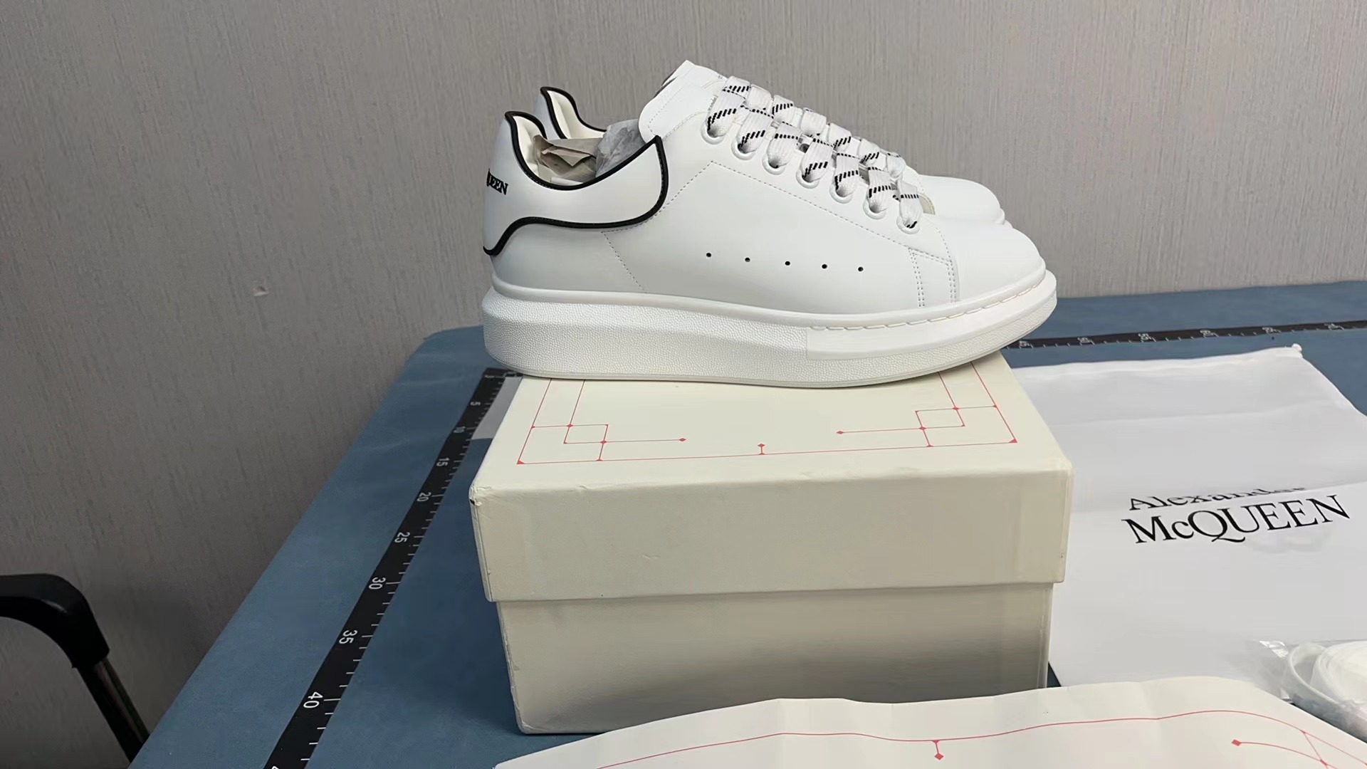 Alexander McQueen White Leather Sneakers with Colorful Heel Tab