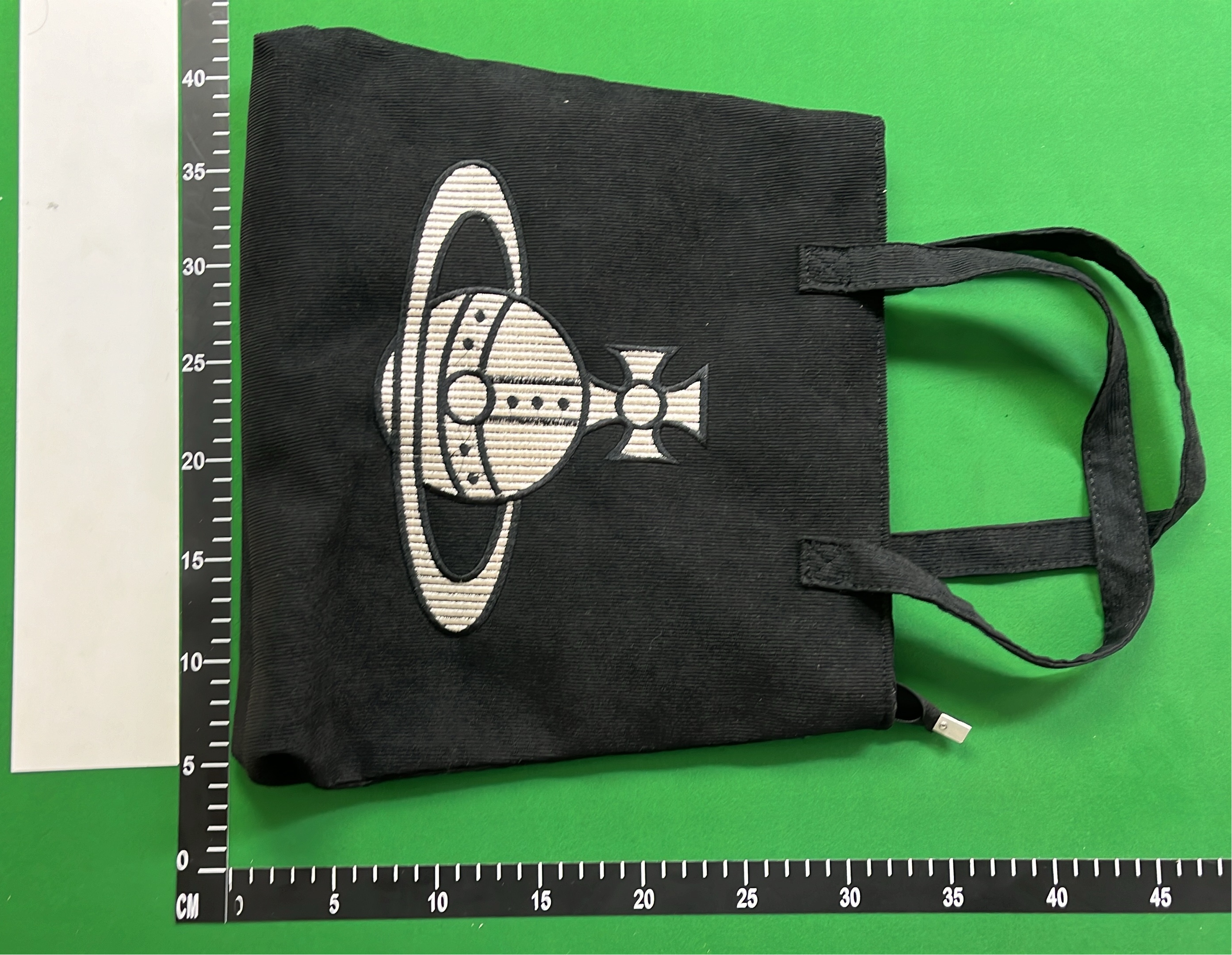 Black Corduroy Tote Bag with Saturn Embroidery